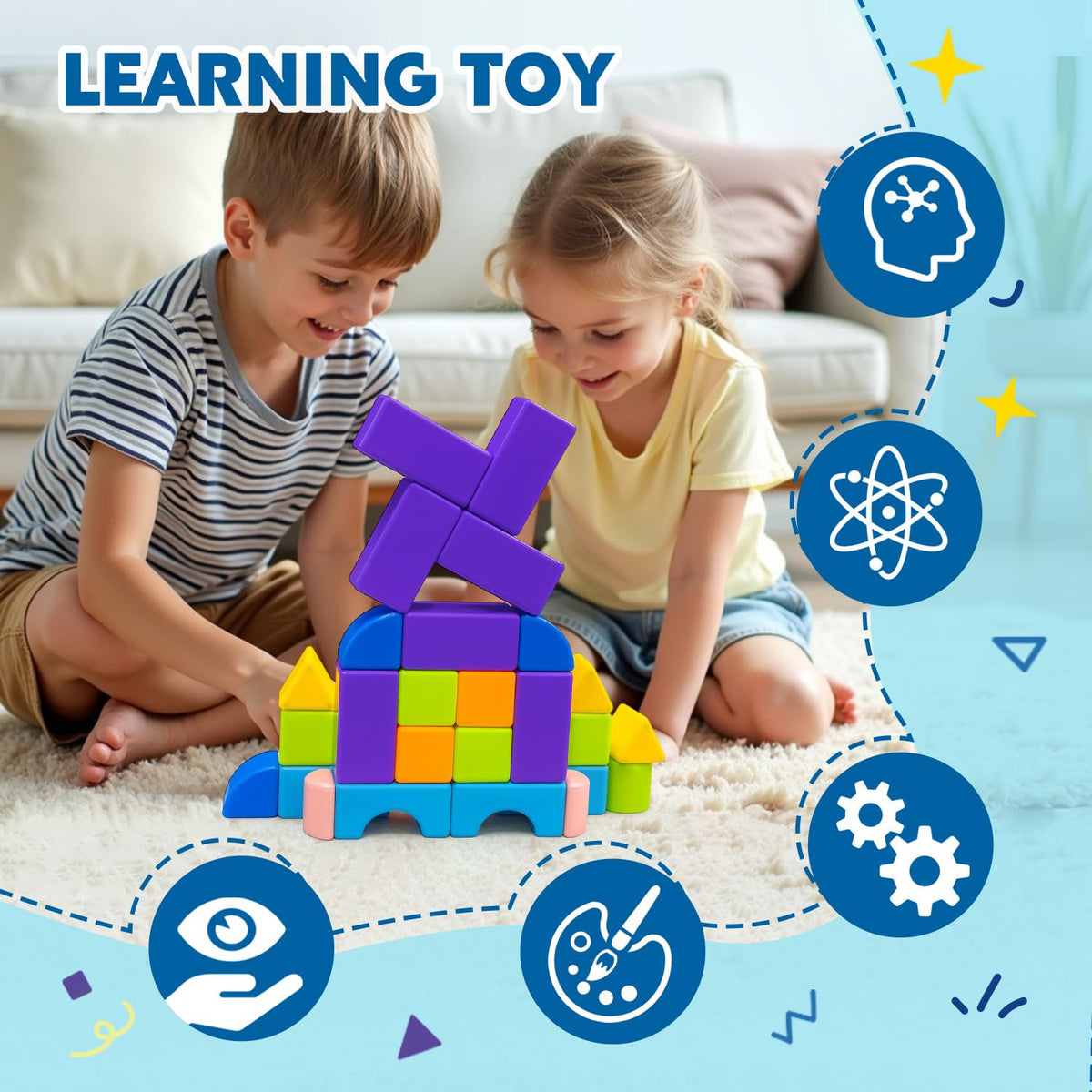 Pairez Toys Magnetic Building Blocks – 37pcs for Kids 4-8 | 3D Stacking & Sensory Montessori Play