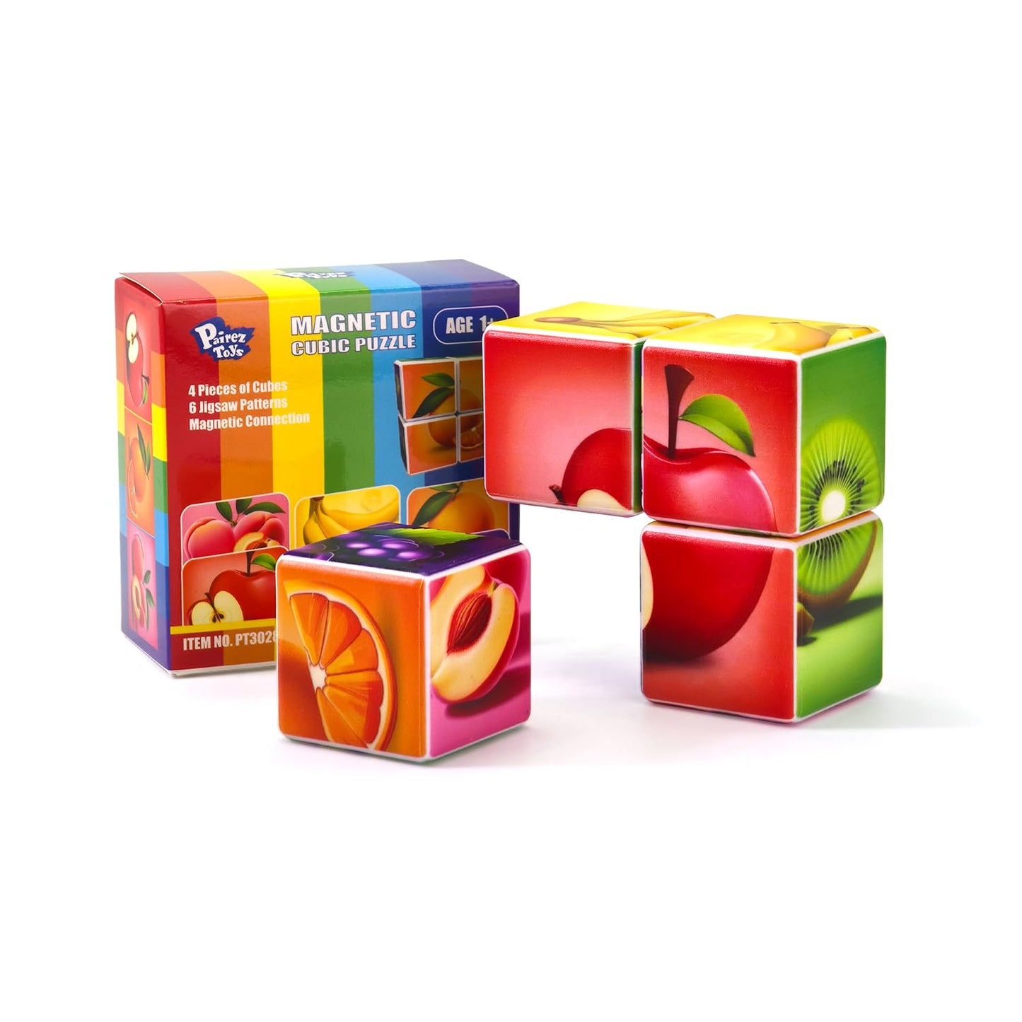 Pairez Toys Magnetic Blocks – 1.65-Inch Large Fruit Puzzle Cubes for Toddlers