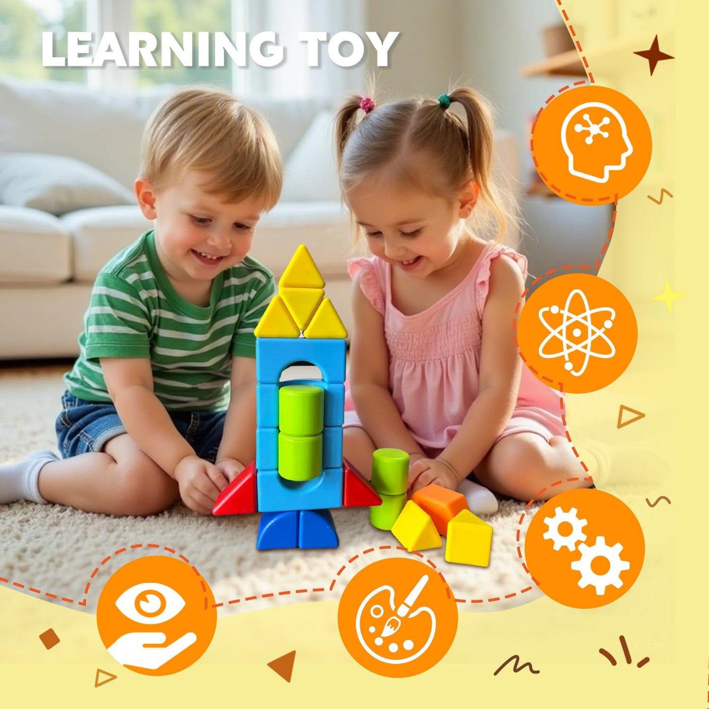 Pairez Toys Multi-Shape Magnetic Blocks – 20-Piece Large Stacking & Building Set