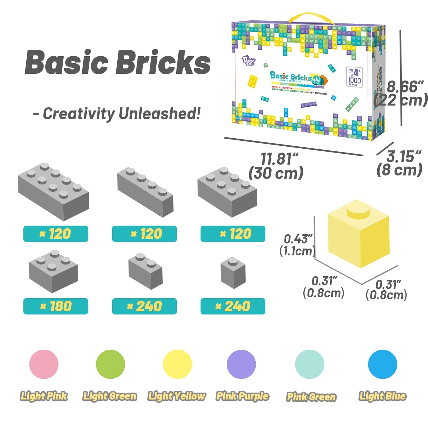 Pairez Toys Classic Building Bricks Playset – 1000+ Pastel Blocks for STEM Learning (Ages 4+)