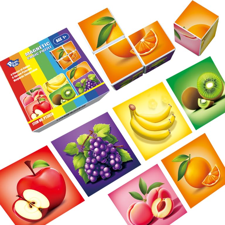Pairez Toys Magnetic Blocks – 1.65-Inch Large Fruit Puzzle Cubes for Toddlers