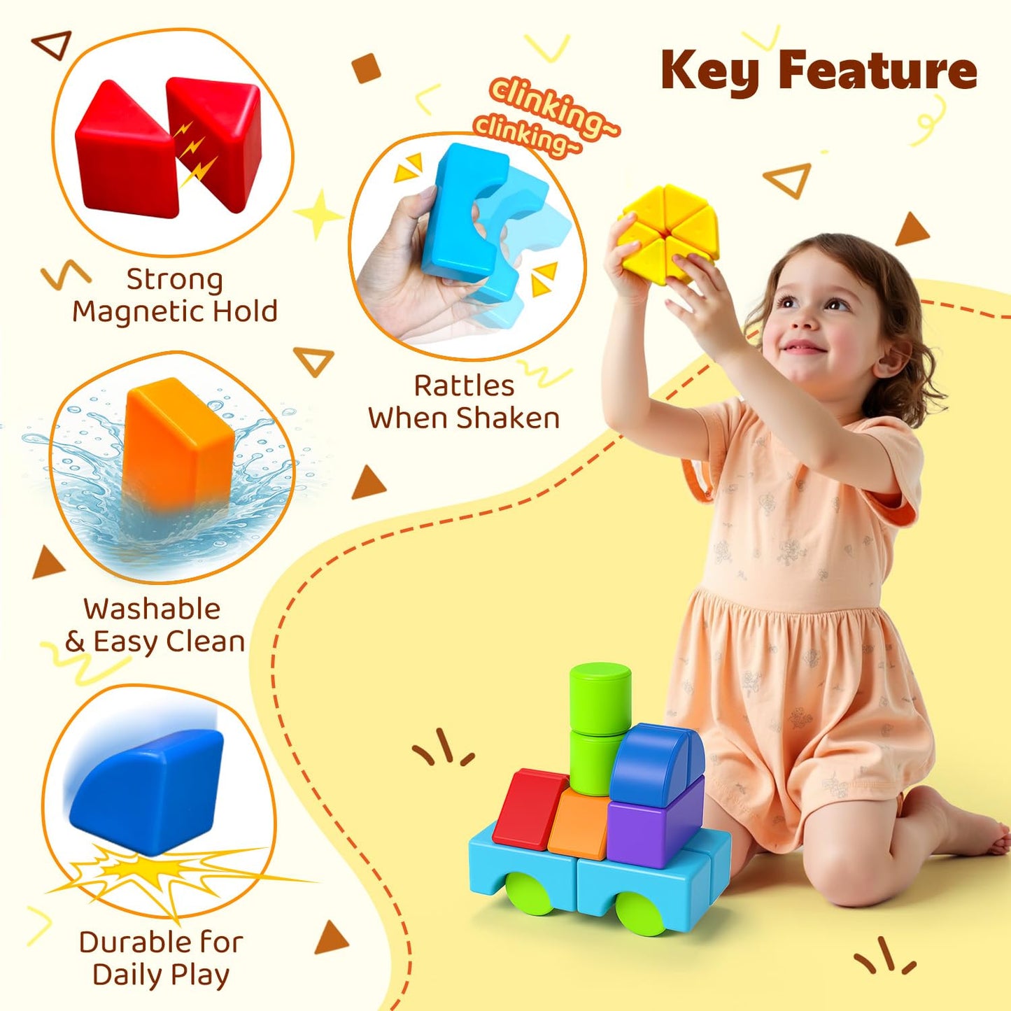 Pairez Toys Multi-Shape Magnetic Blocks – 20-Piece Large Stacking & Building Set