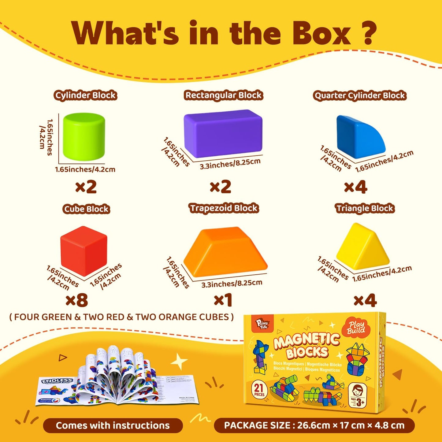 Pairez Toys Magnetic Blocks – 21 Large 1.65-Inch Magnetic Building Cubes for Kids Ages 3–6