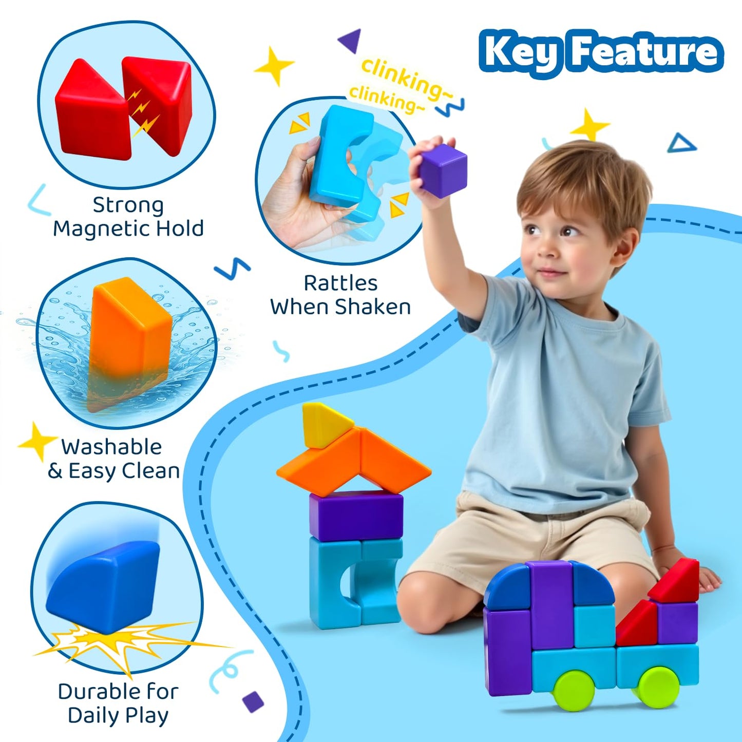 Pairez Toys Magnetic Blocks – Large 1.65" Cubes (19pc) Montessori Kit for Toddlers 3-5