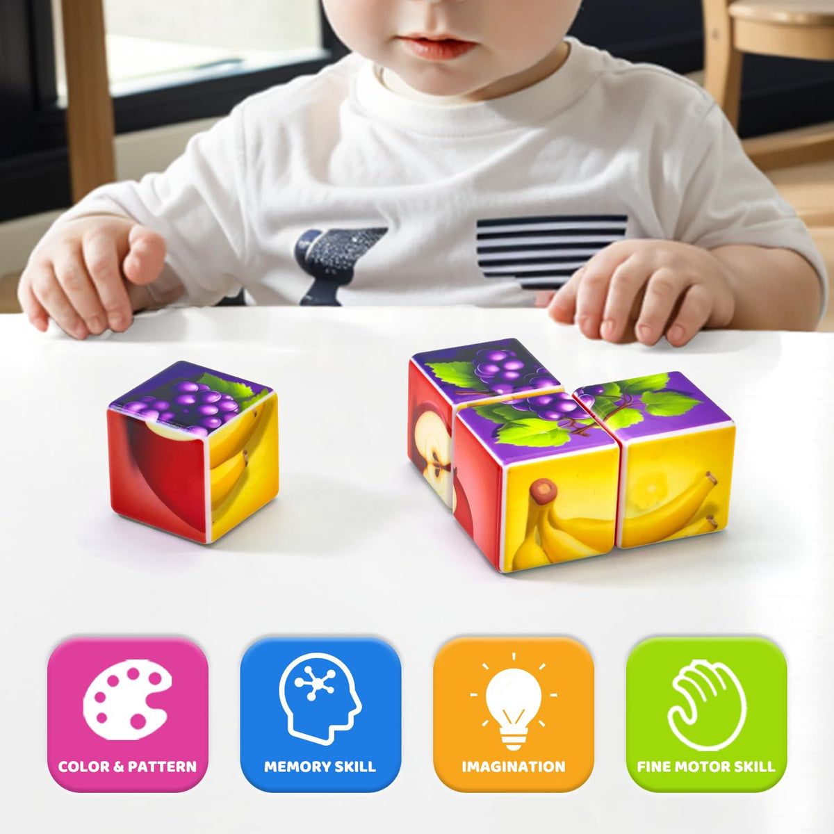 Pairez Toys Magnetic Blocks – 1.65-Inch Large Fruit Puzzle Cubes for Toddlers