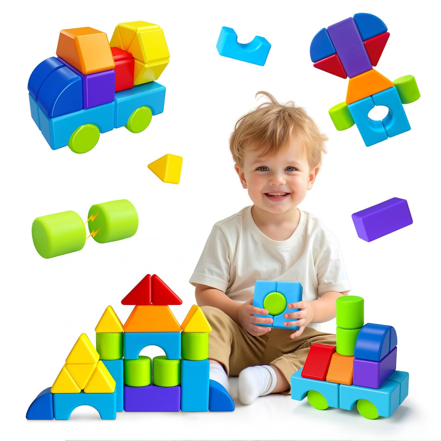 Pairez Toys Multi-Shape Magnetic Blocks – 20-Piece Large Stacking & Building Set