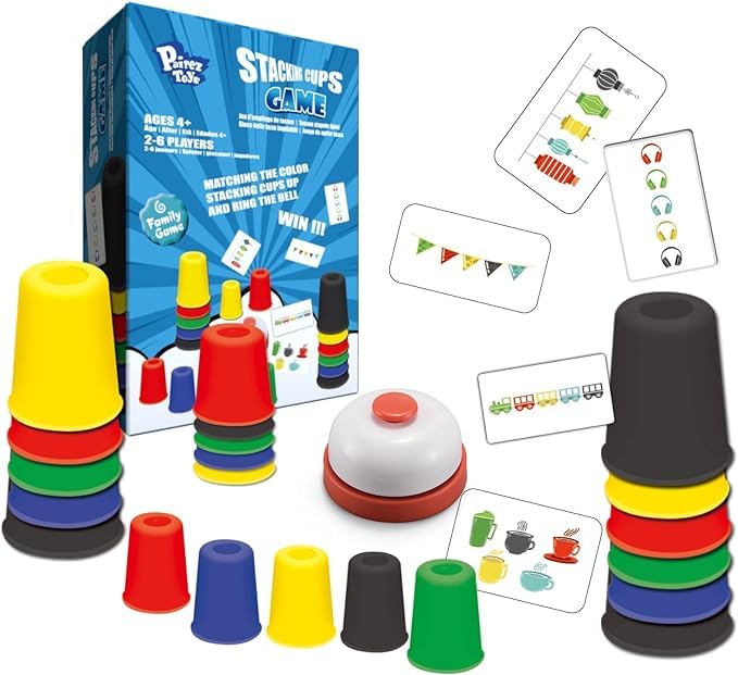 Pairez Toys Quick Stacking Cups Game – 30 Cups, 24 Cards, Family Matching Race
