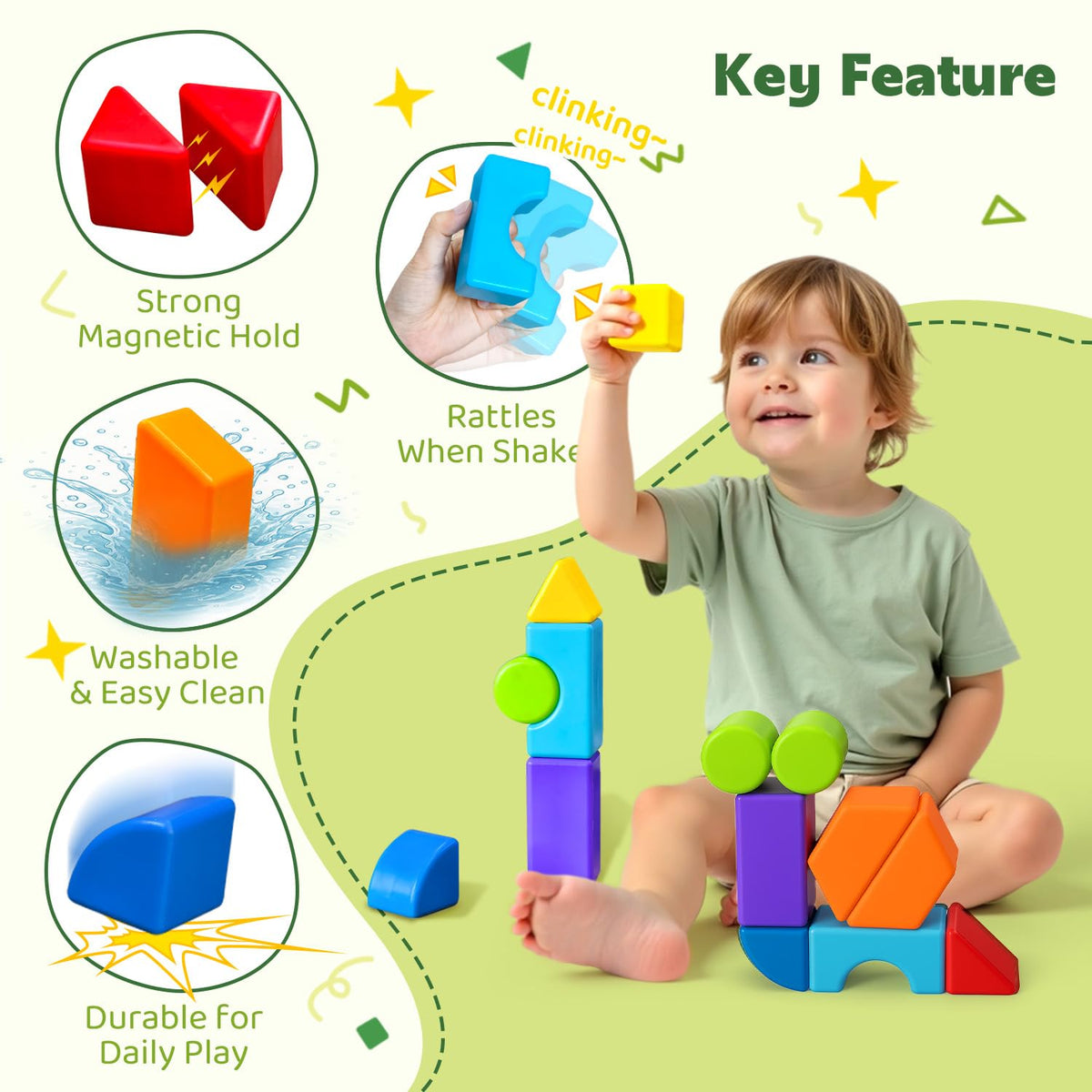 Pairez Toys Magnetic Blocks – Large 14-Piece Montessori 3D Blocks for Toddlers