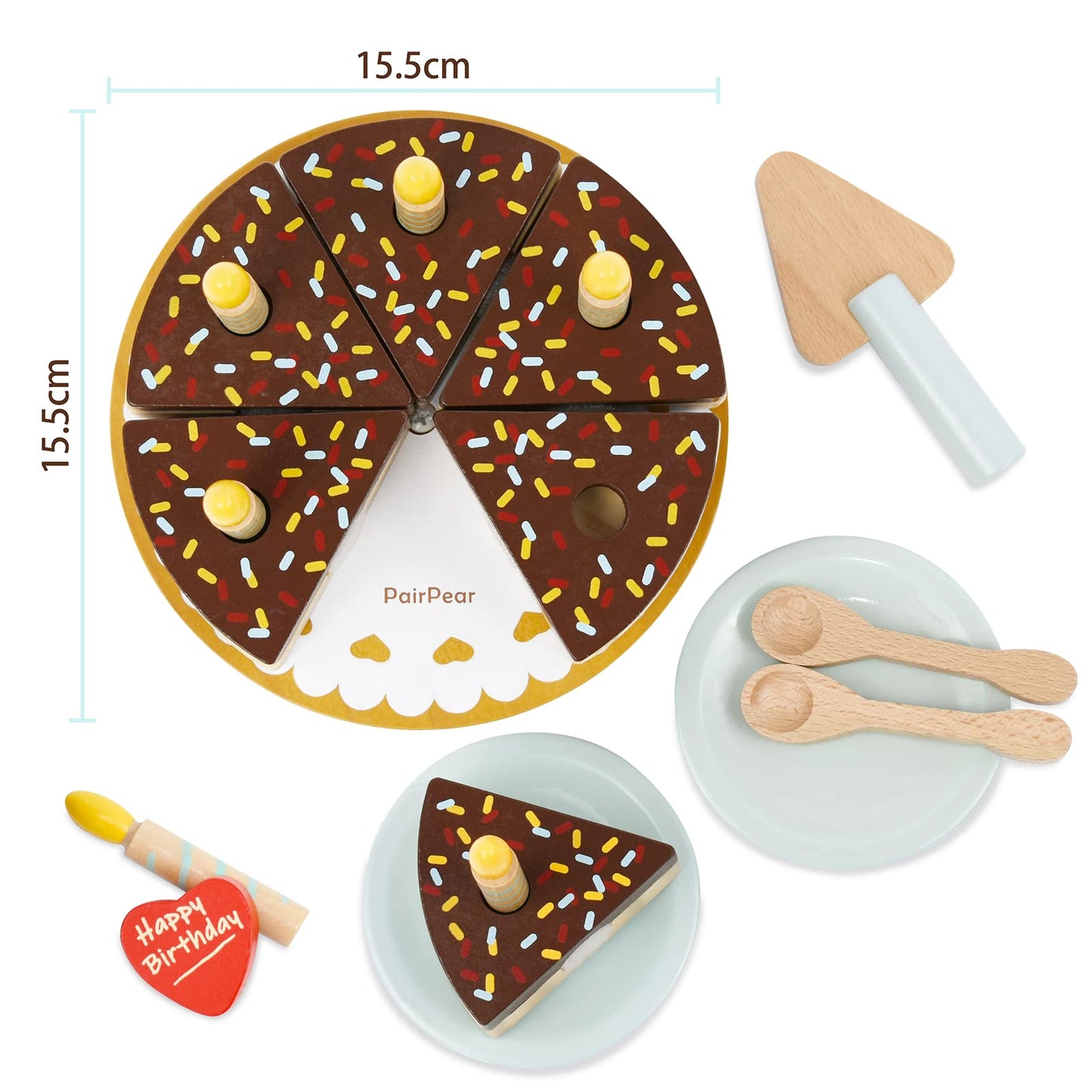 PairPear Birthday Party Cake Playset – Wooden Pretend Cake for Kids