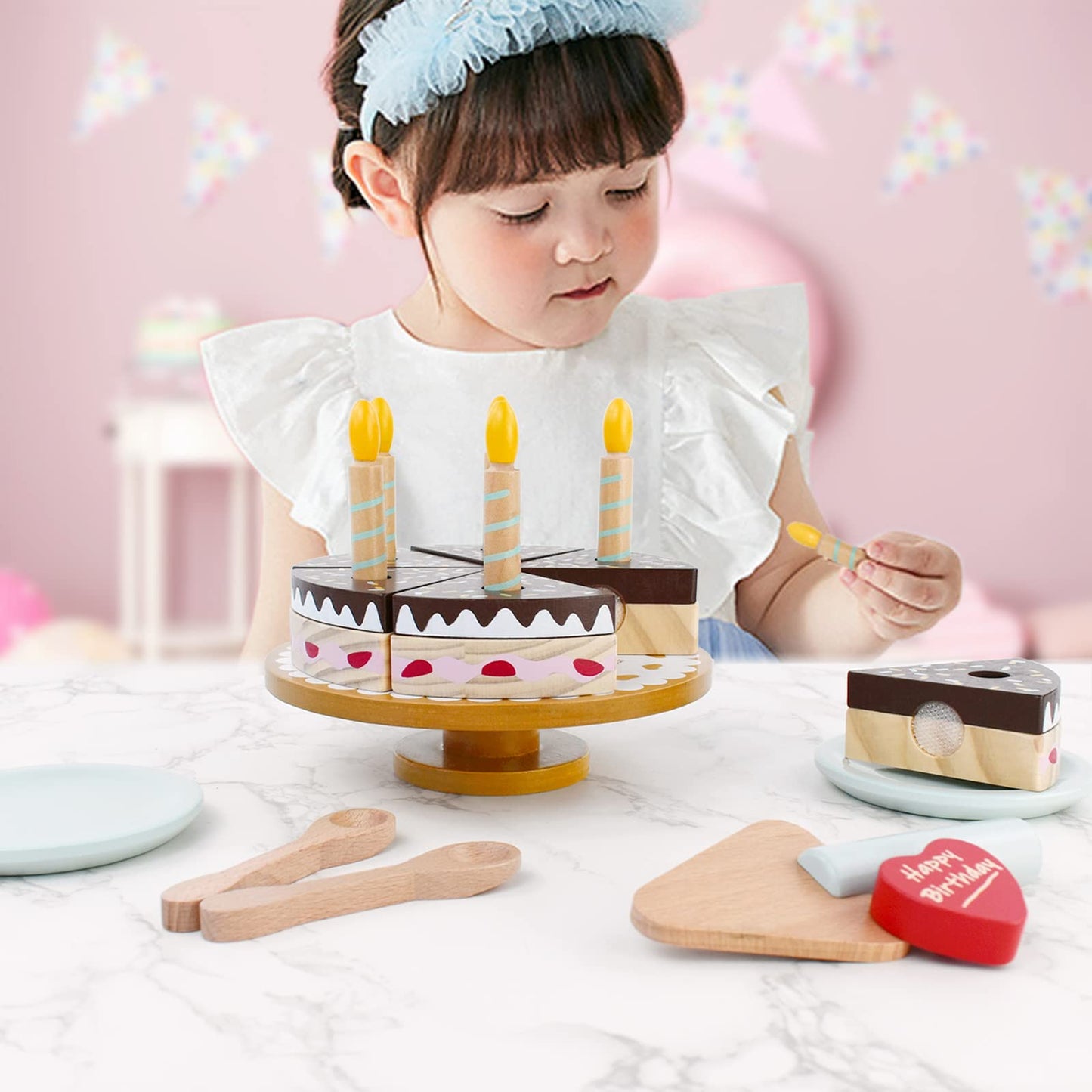 PairPear Birthday Party Cake Playset – Wooden Pretend Cake for Kids