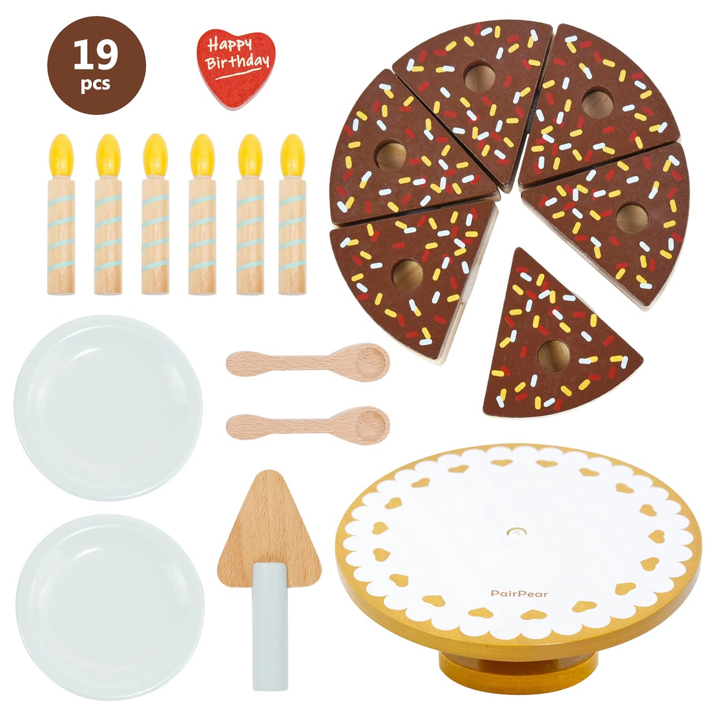 PairPear Birthday Party Cake Playset – Wooden Pretend Cake for Kids