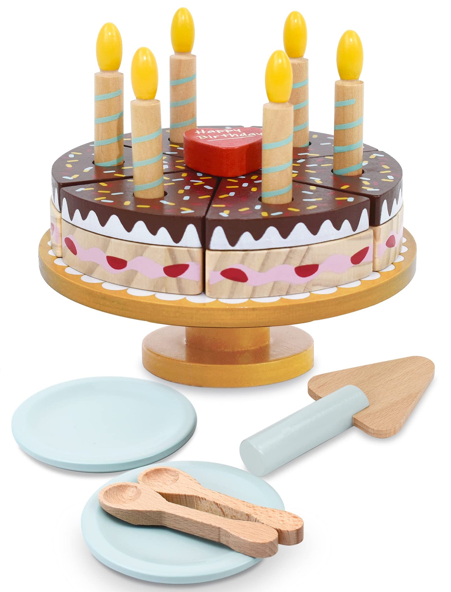 PairPear Birthday Party Cake Playset – Wooden Pretend Cake for Kids