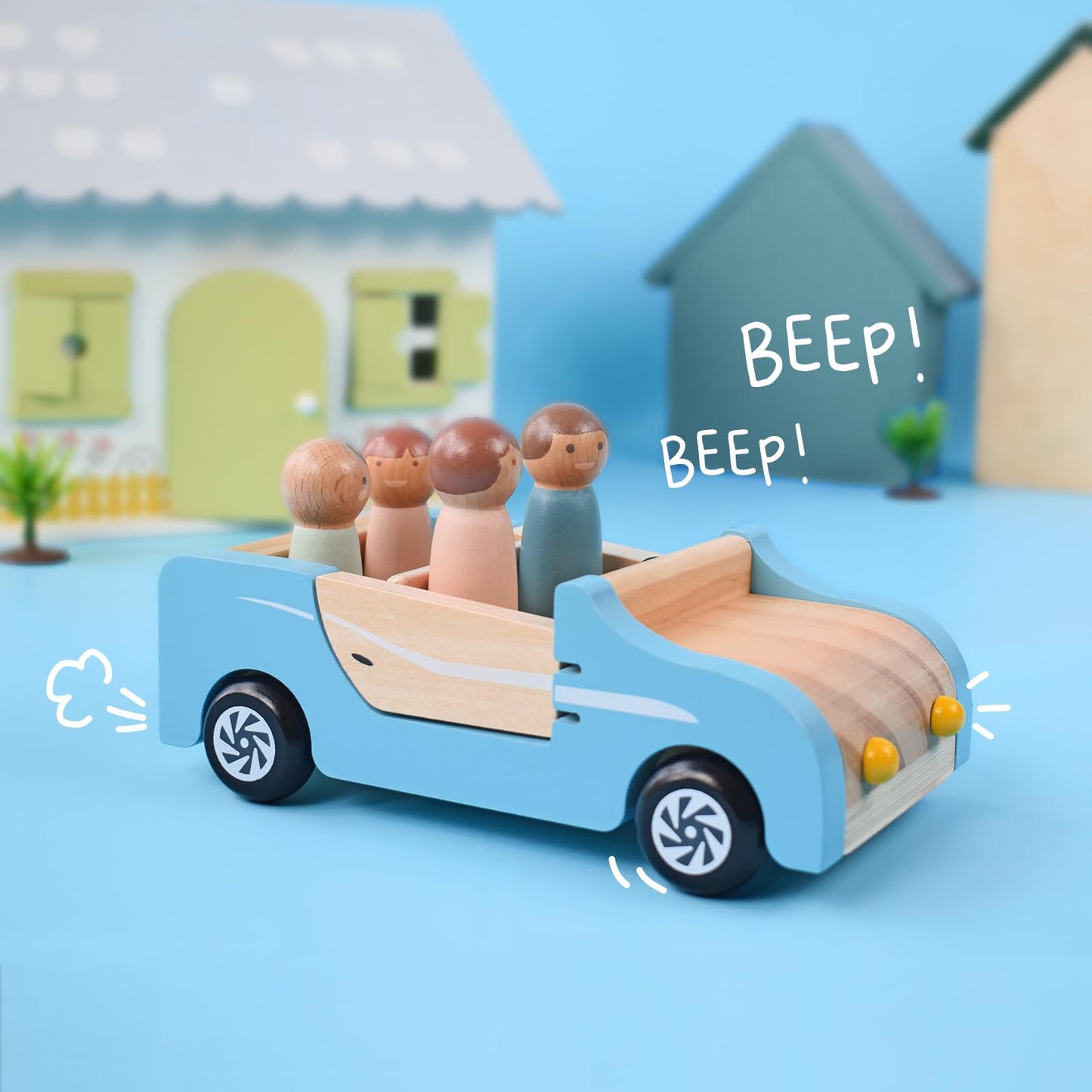 PairPear Wooden Family Car for Dolls – Durable Dollhouse Vehicle & Pretend Play
