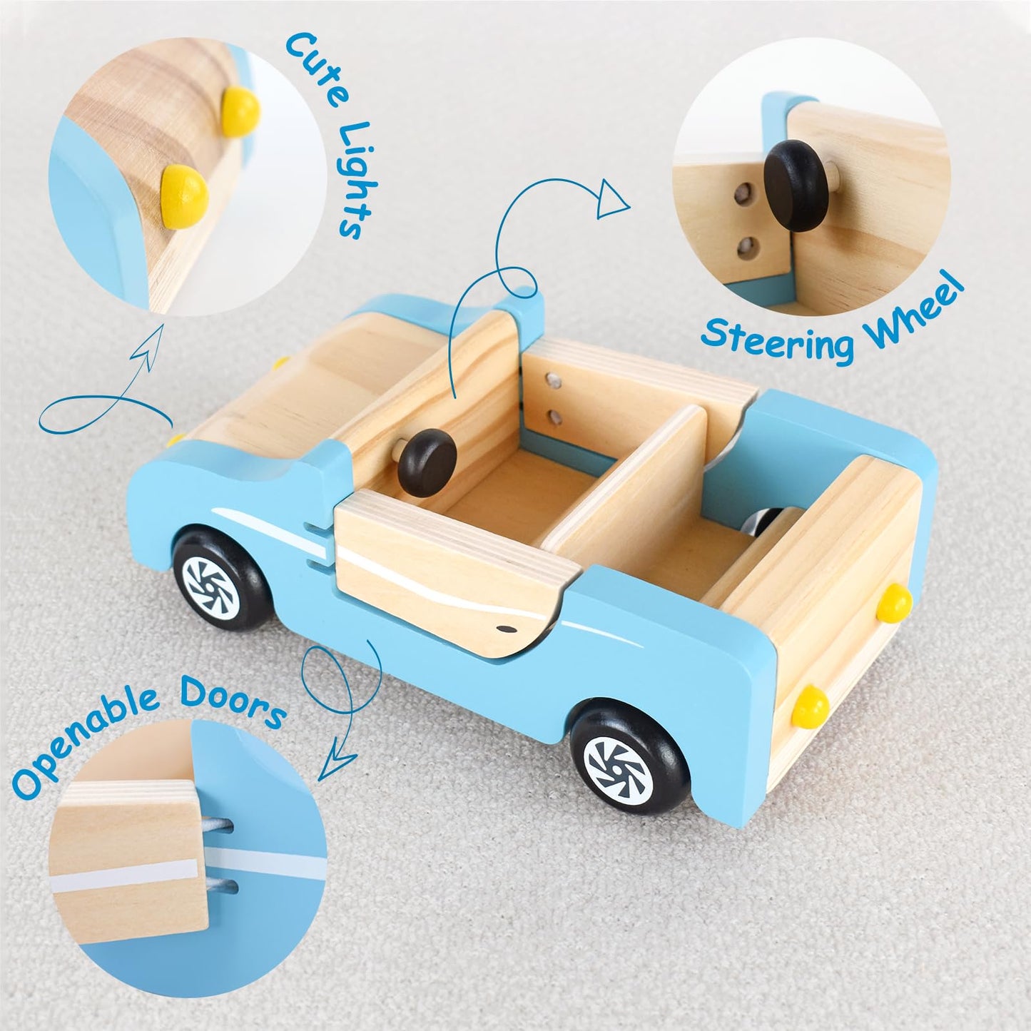 PairPear Wooden Family Car for Dolls – Durable Dollhouse Vehicle & Pretend Play