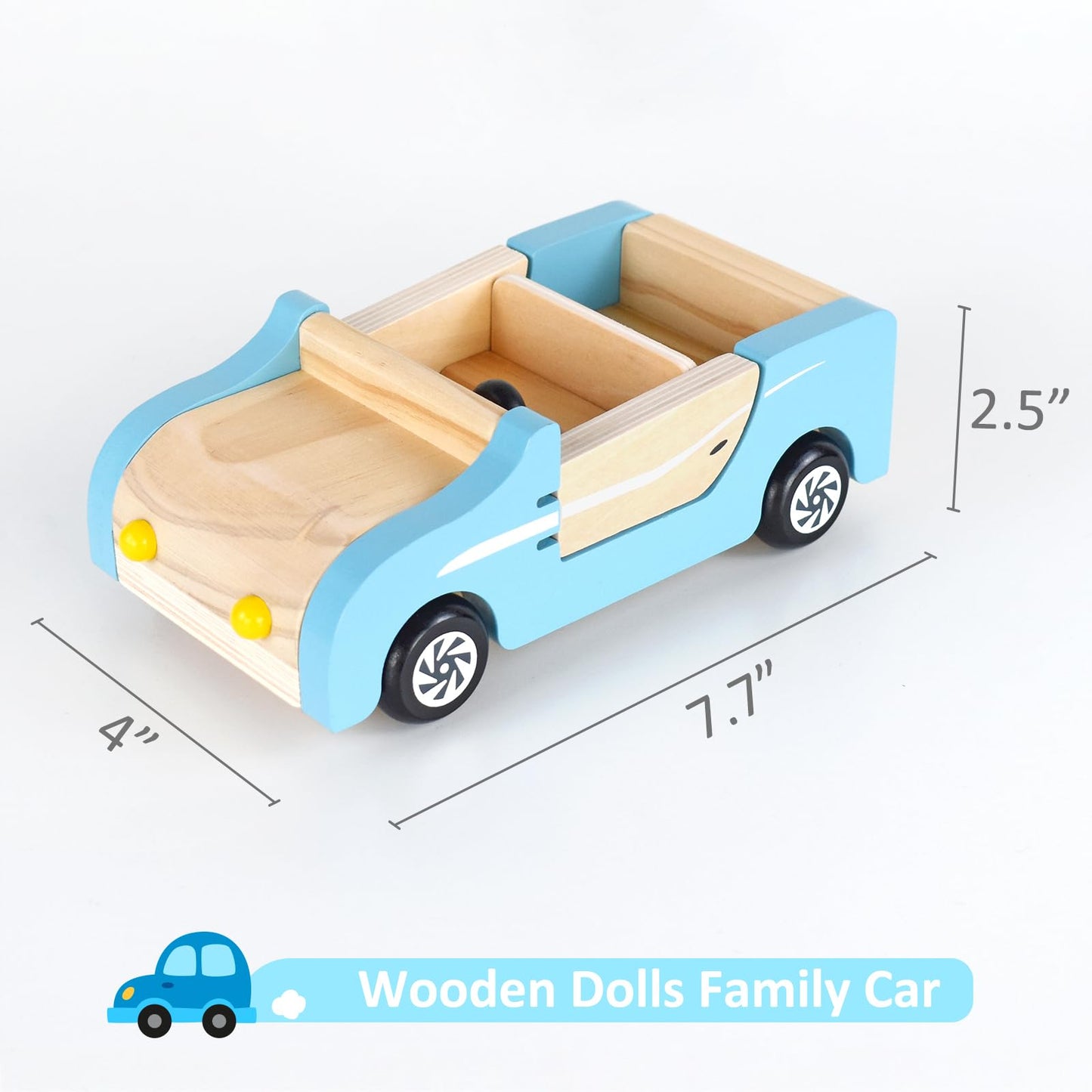 PairPear Wooden Family Car for Dolls – Durable Dollhouse Vehicle & Pretend Play