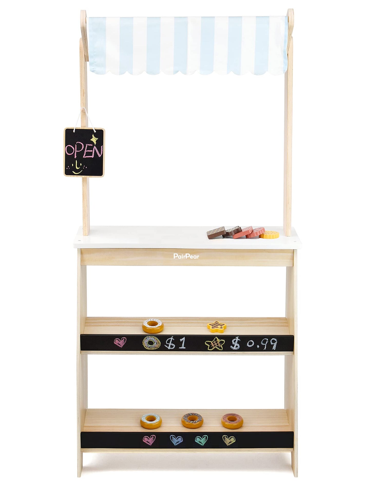 PairPear Wooden Grocery Store Pretend Play – Lemonade Stand Toy for Kids