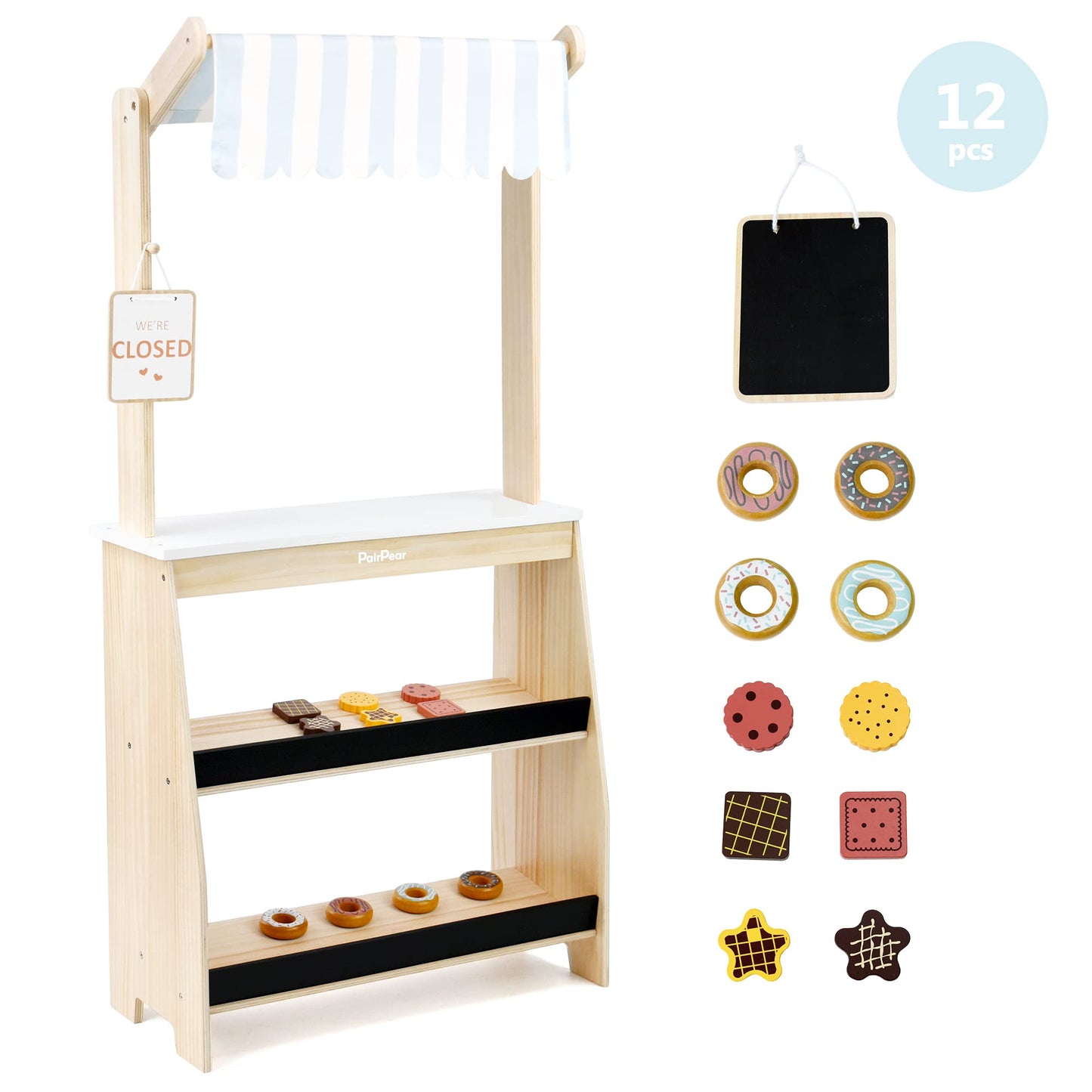 PairPear Wooden Grocery Store Pretend Play – Lemonade Stand Toy for Kids