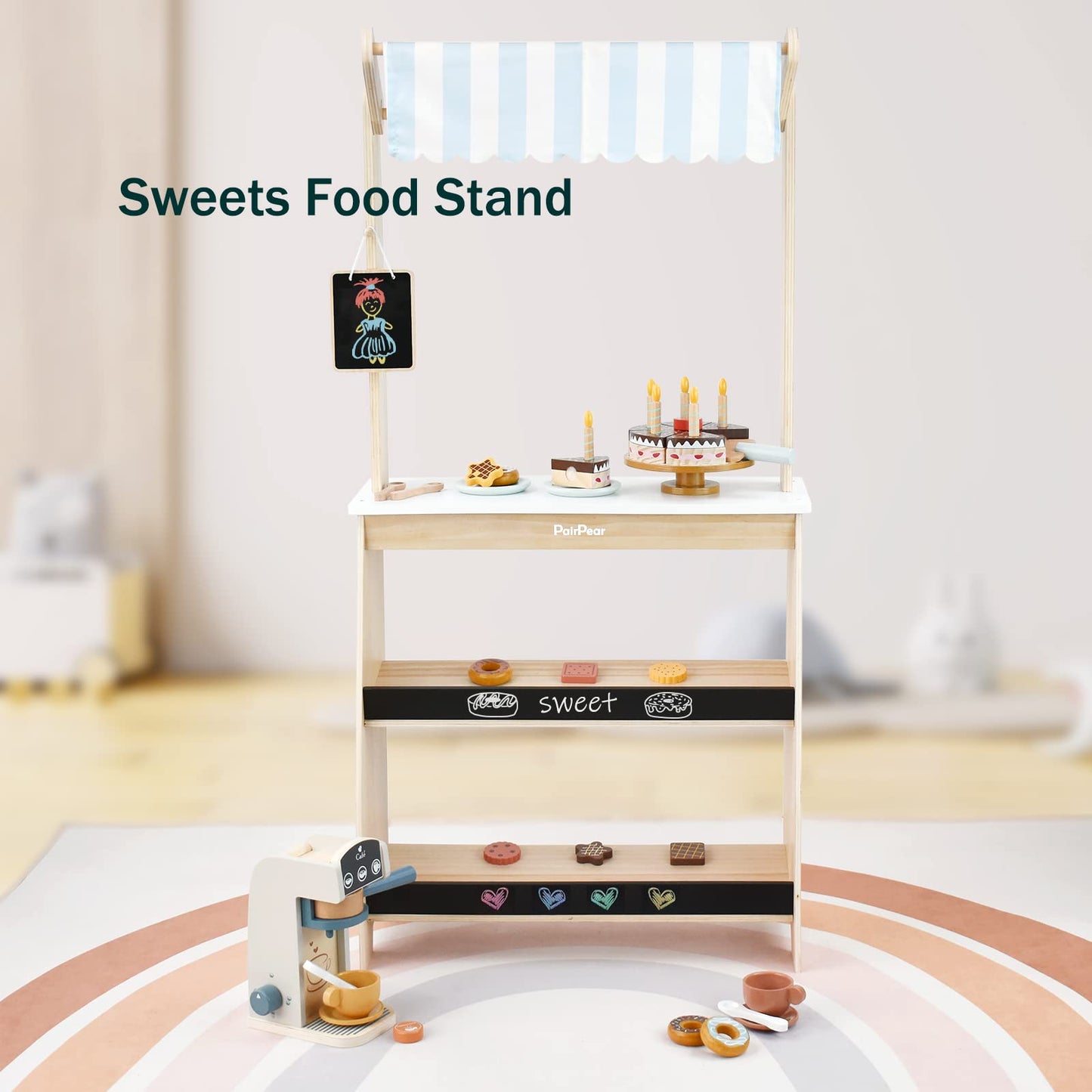 PairPear Wooden Grocery Store Pretend Play – Lemonade Stand Toy for Kids