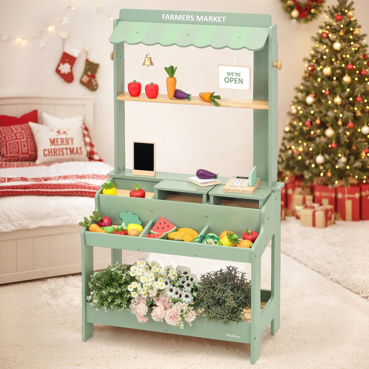 PairPear Wooden Mud Grocery Stand – 2-in-1 Outdoor Market & Mud Kitchen (Ages 3+)
