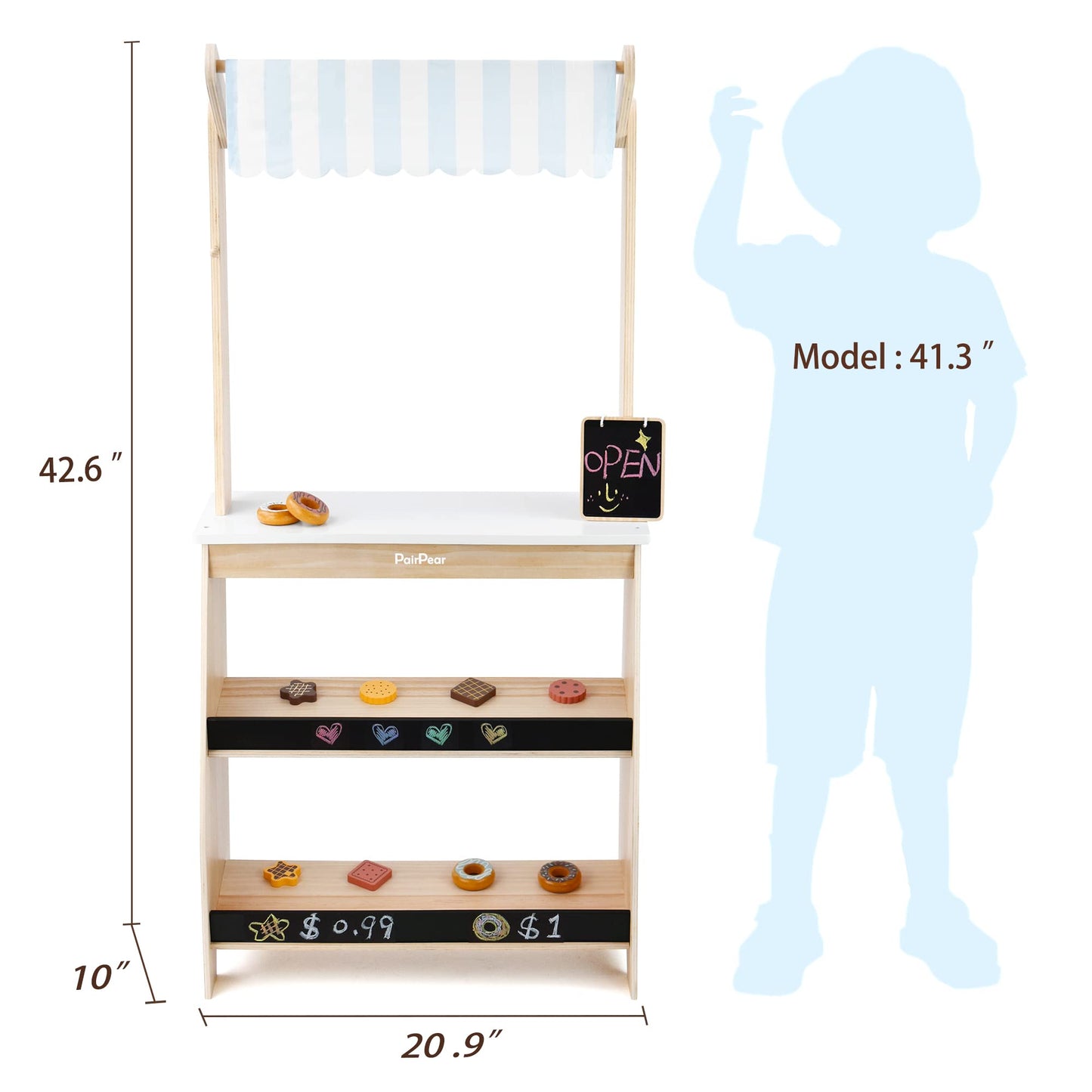 PairPear Wooden Grocery Store Pretend Play – Lemonade Stand Toy for Kids