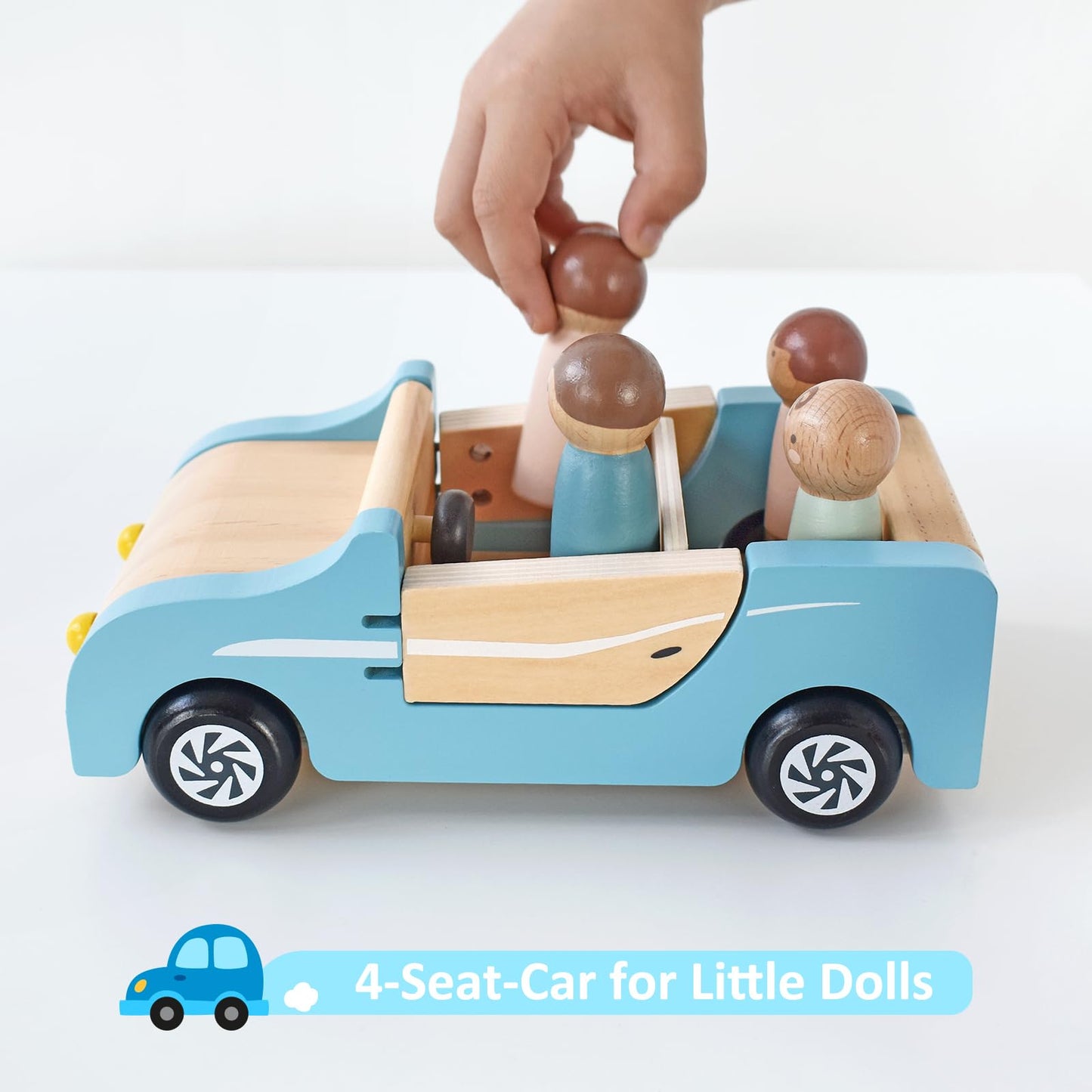 PairPear Wooden Family Car for Dolls – Durable Dollhouse Vehicle & Pretend Play