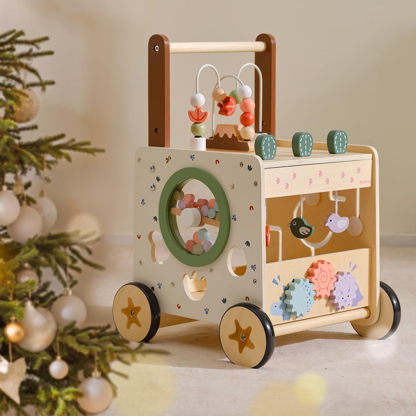 PairPear Wooden Activity Cube Push Walker – 6-in-1 Montessori Baby Walker (12m+) with Adjustable Speed & Brake