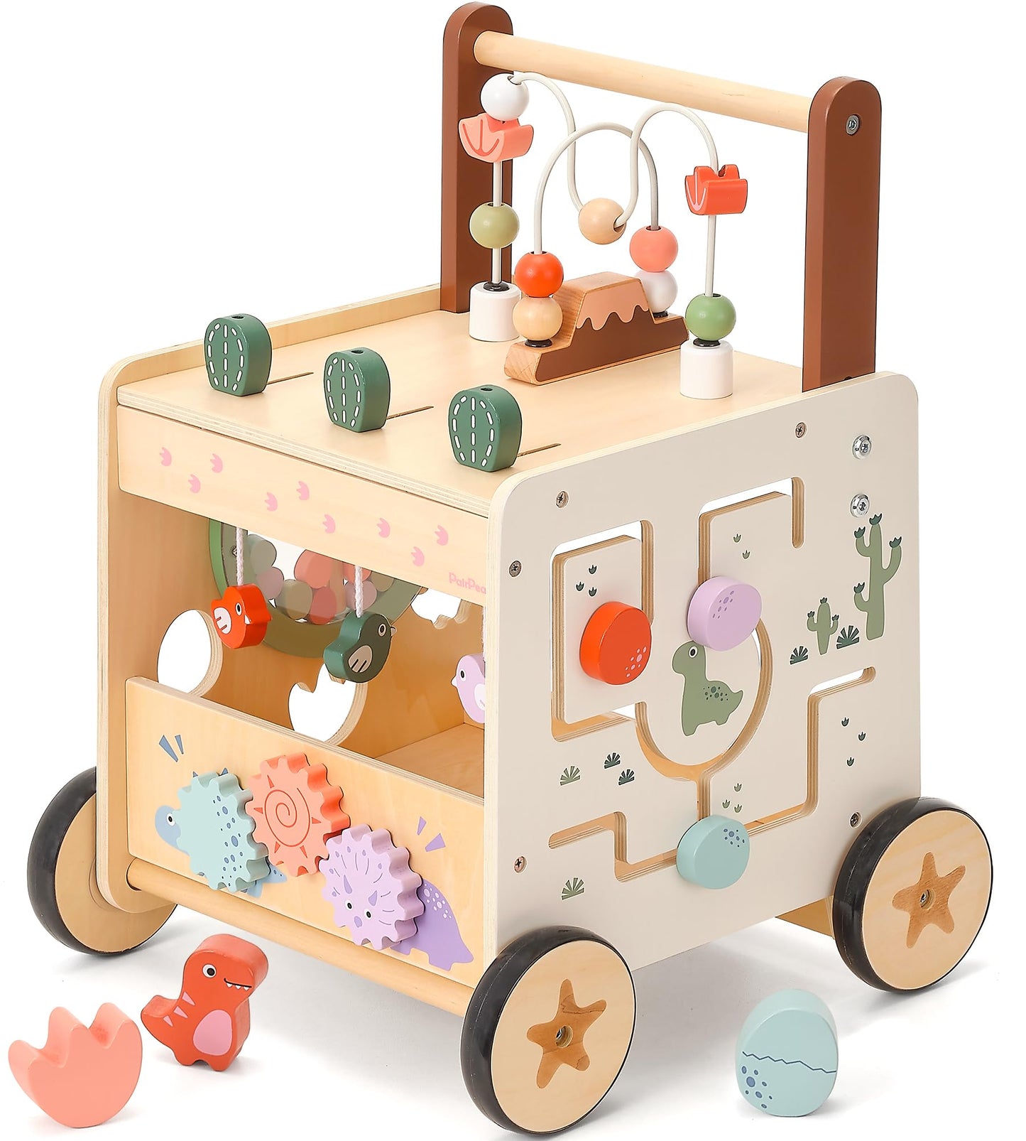 PairPear Wooden Activity Cube Push Walker – 6-in-1 Montessori Baby Walker (12m+) with Adjustable Speed & Brake