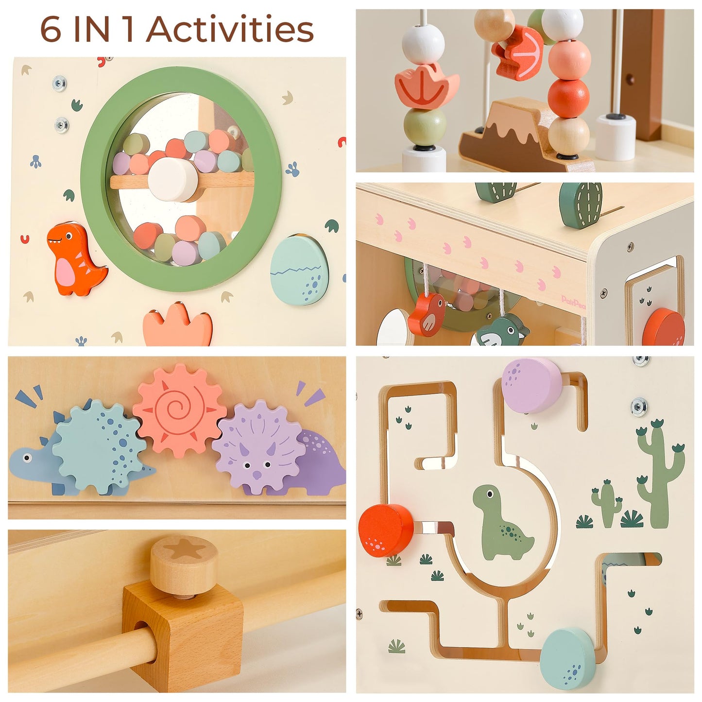 PairPear Wooden Activity Cube Push Walker – 6-in-1 Montessori Baby Walker (12m+) with Adjustable Speed & Brake