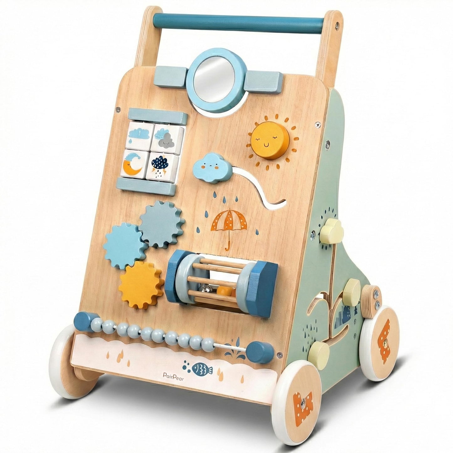 PairPear Wooden Activity Walker for Babies – Montessori Sit & Push Toy