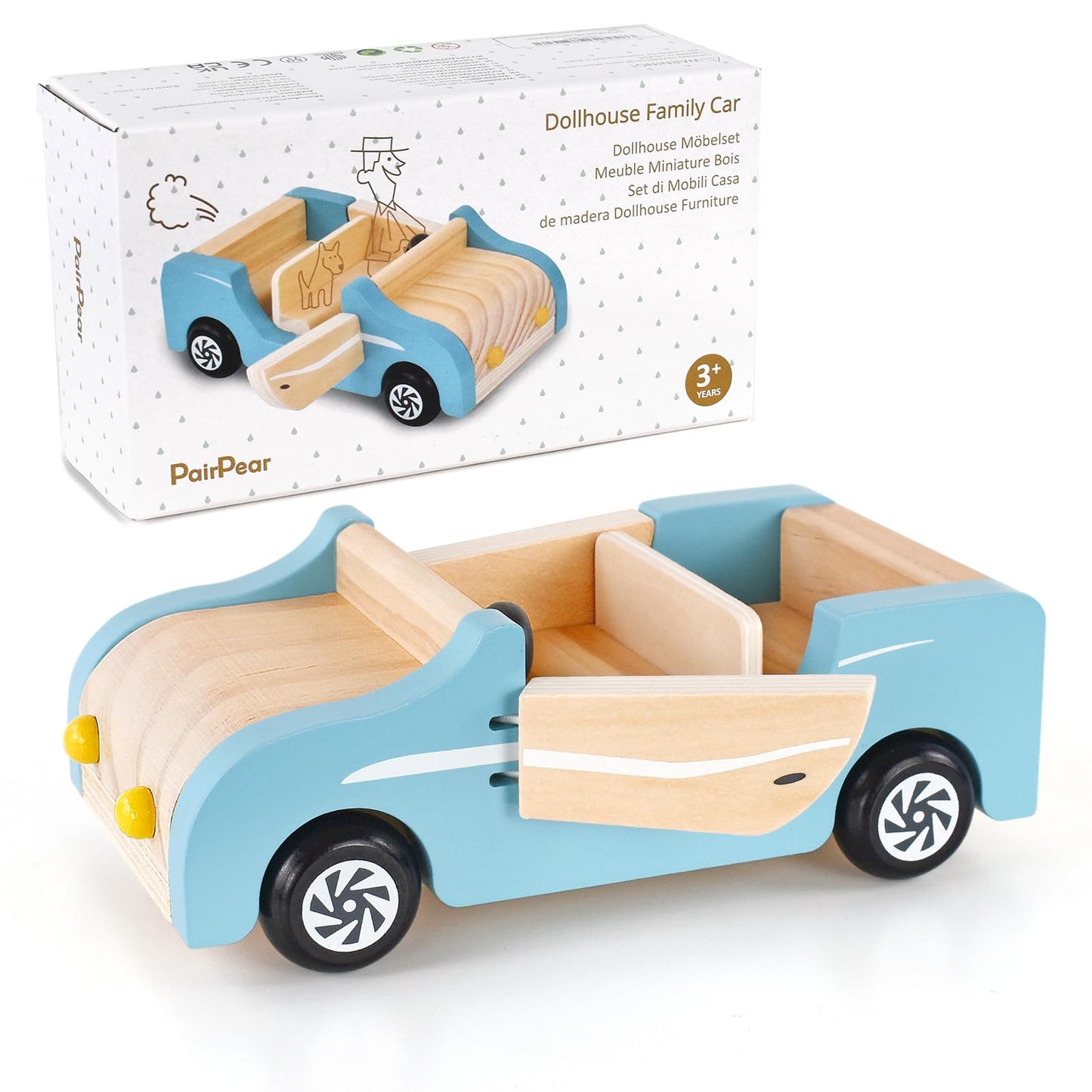 PairPear Wooden Family Car for Dolls – Durable Dollhouse Vehicle & Pretend Play