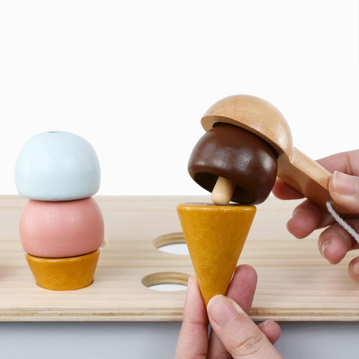 PairPear Wooden Ice Cream Cart for Kids – Pretend Play Dessert Truck, 3+