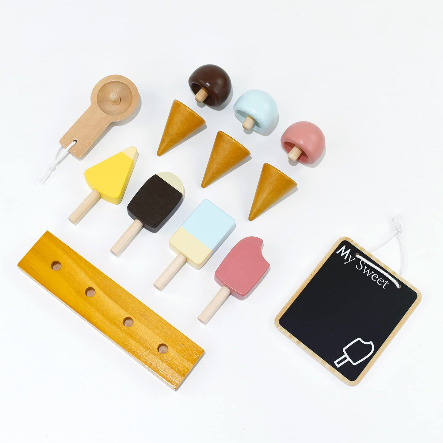 PairPear Wooden Ice Cream Cart for Kids – Pretend Play Dessert Truck, 3+