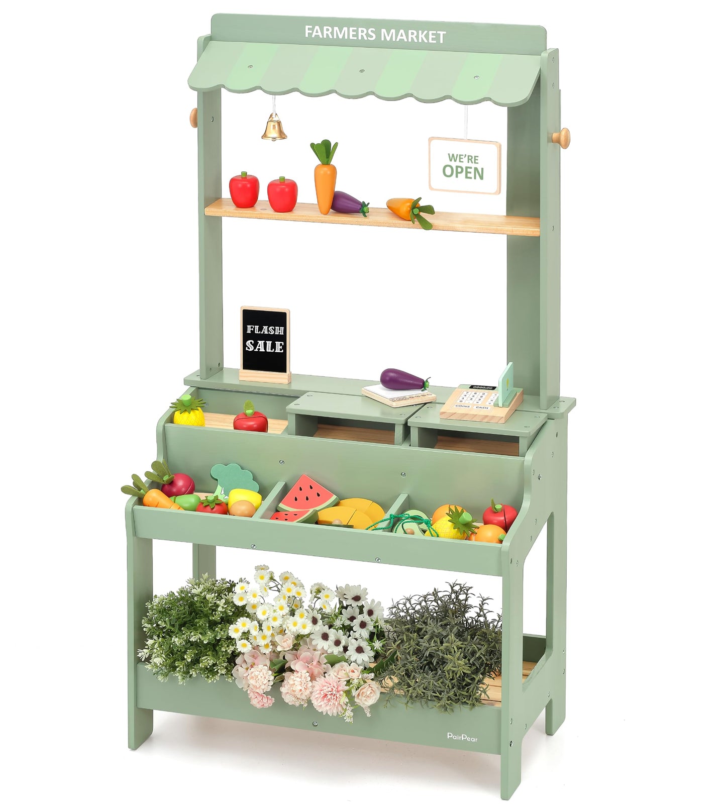 PairPear Wooden Mud Grocery Stand – 2-in-1 Outdoor Market & Mud Kitchen (Ages 3+)