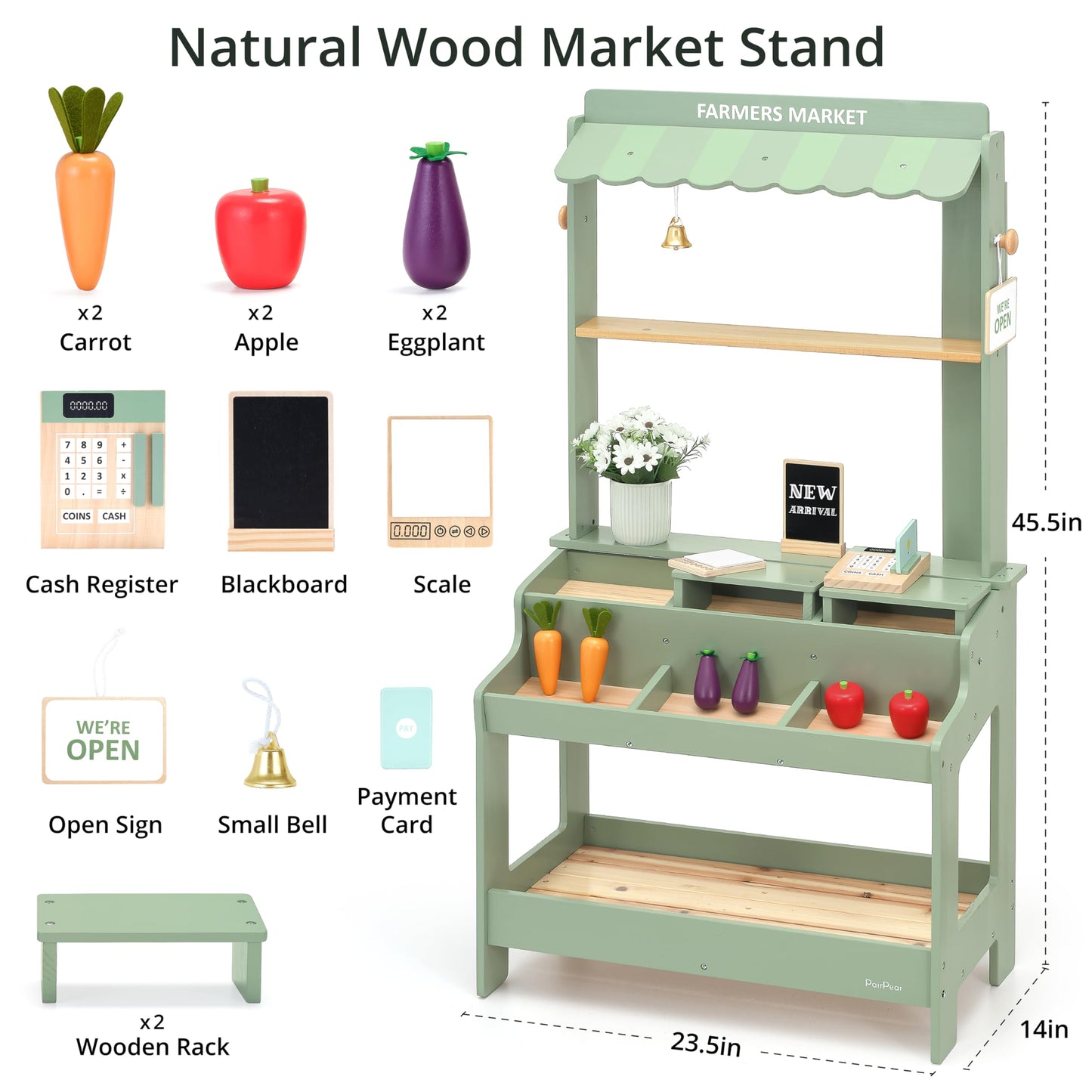 PairPear Wooden Mud Grocery Stand – 2-in-1 Outdoor Market & Mud Kitchen (Ages 3+)