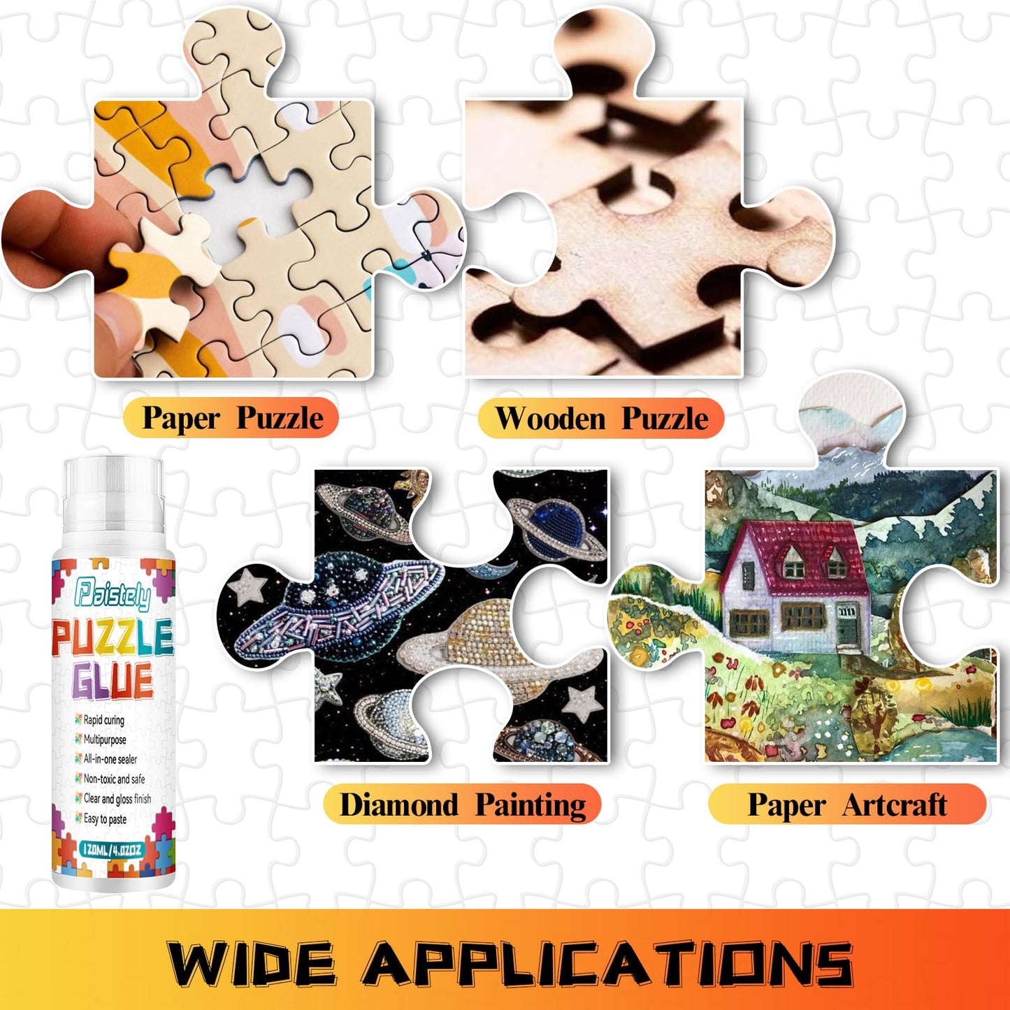 Paistely Puzzle Glue with New Sponge Head – Clear Quick-Dry Glue for 1000/3000/5000-Piece Puzzles & Wood Puzzles (120ml x 2)