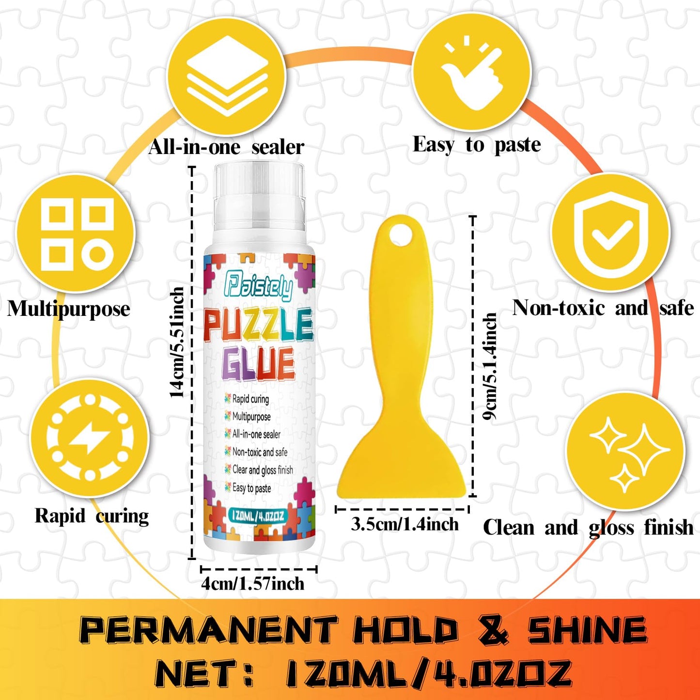 Paistely Puzzle Glue with New Sponge Head – Clear Quick-Dry Glue for 1000/3000/5000-Piece Puzzles & Wood Puzzles (120ml x 2)