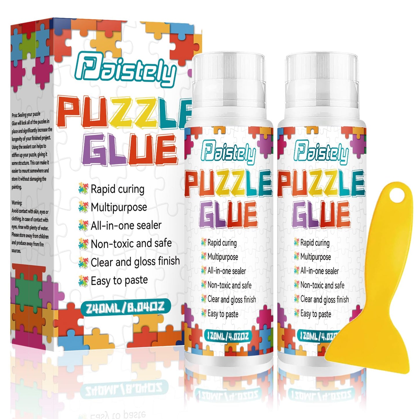 Paistely Puzzle Glue with New Sponge Head – Clear Quick-Dry Glue for 1000/3000/5000-Piece Puzzles & Wood Puzzles (120ml x 2)