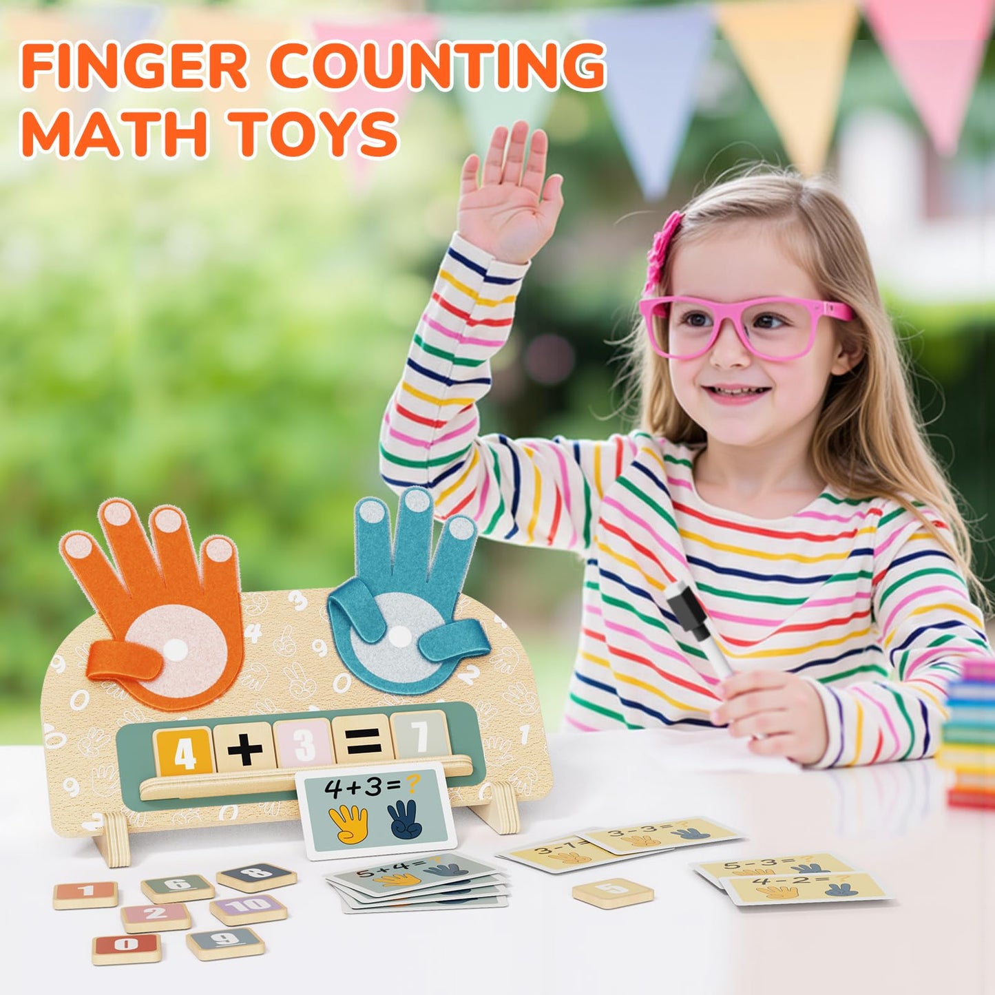 Paisure 2 in 1 Montessori Toys for 3-5 Year Olds – Double-Sided Math Blocks & Writing Board