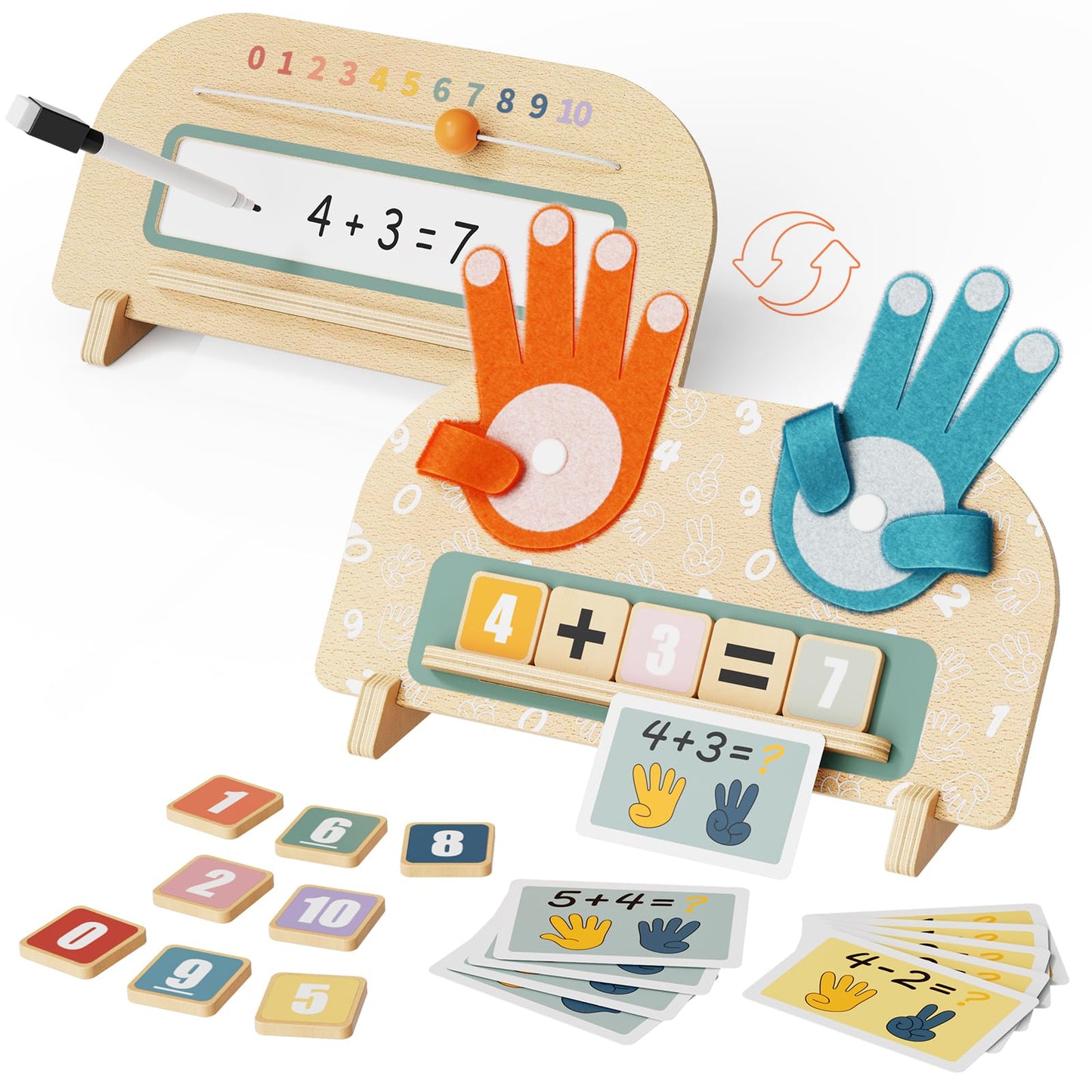 Paisure 2 in 1 Montessori Toys for 3-5 Year Olds – Double-Sided Math Blocks & Writing Board