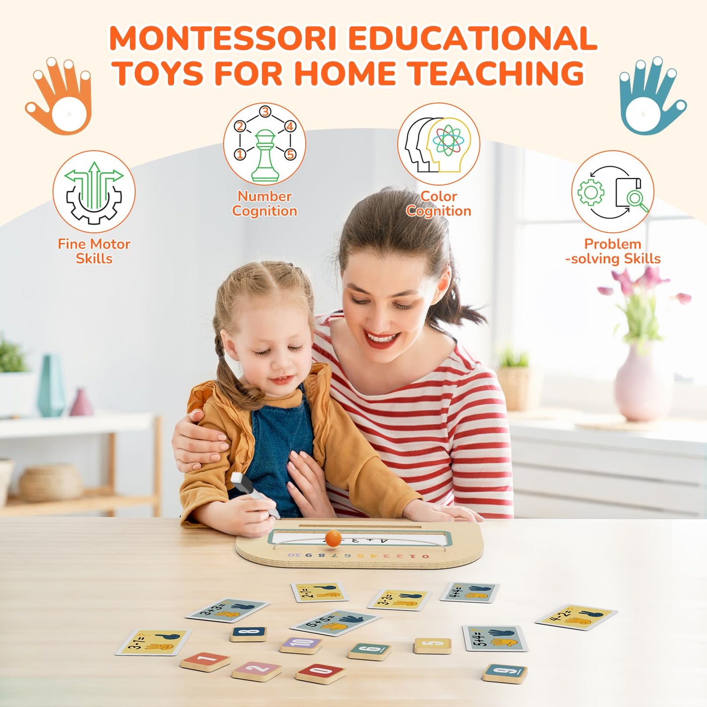 Paisure 2 in 1 Montessori Toys for 3-5 Year Olds – Double-Sided Math Blocks & Writing Board