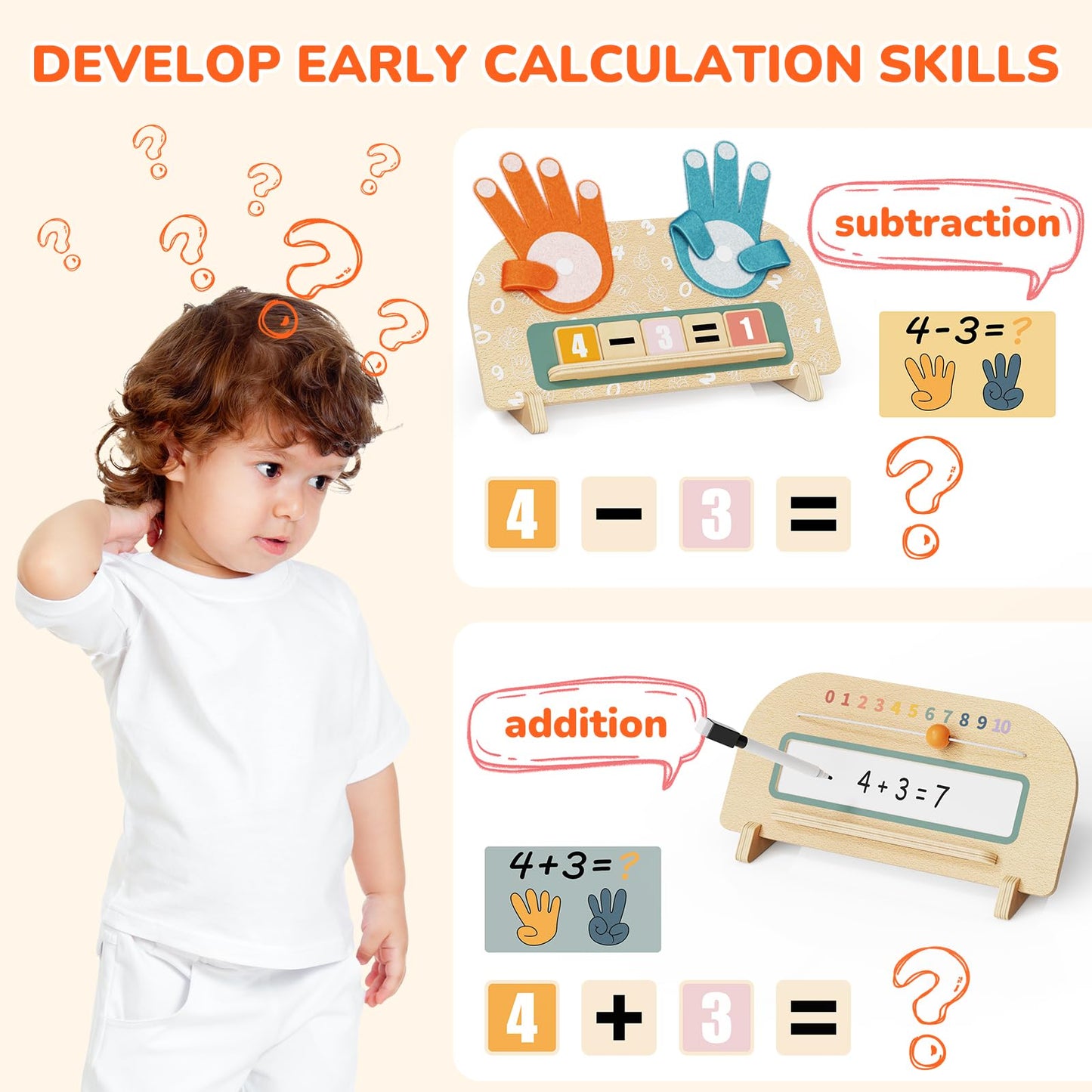 Paisure 2 in 1 Montessori Toys for 3-5 Year Olds – Double-Sided Math Blocks & Writing Board