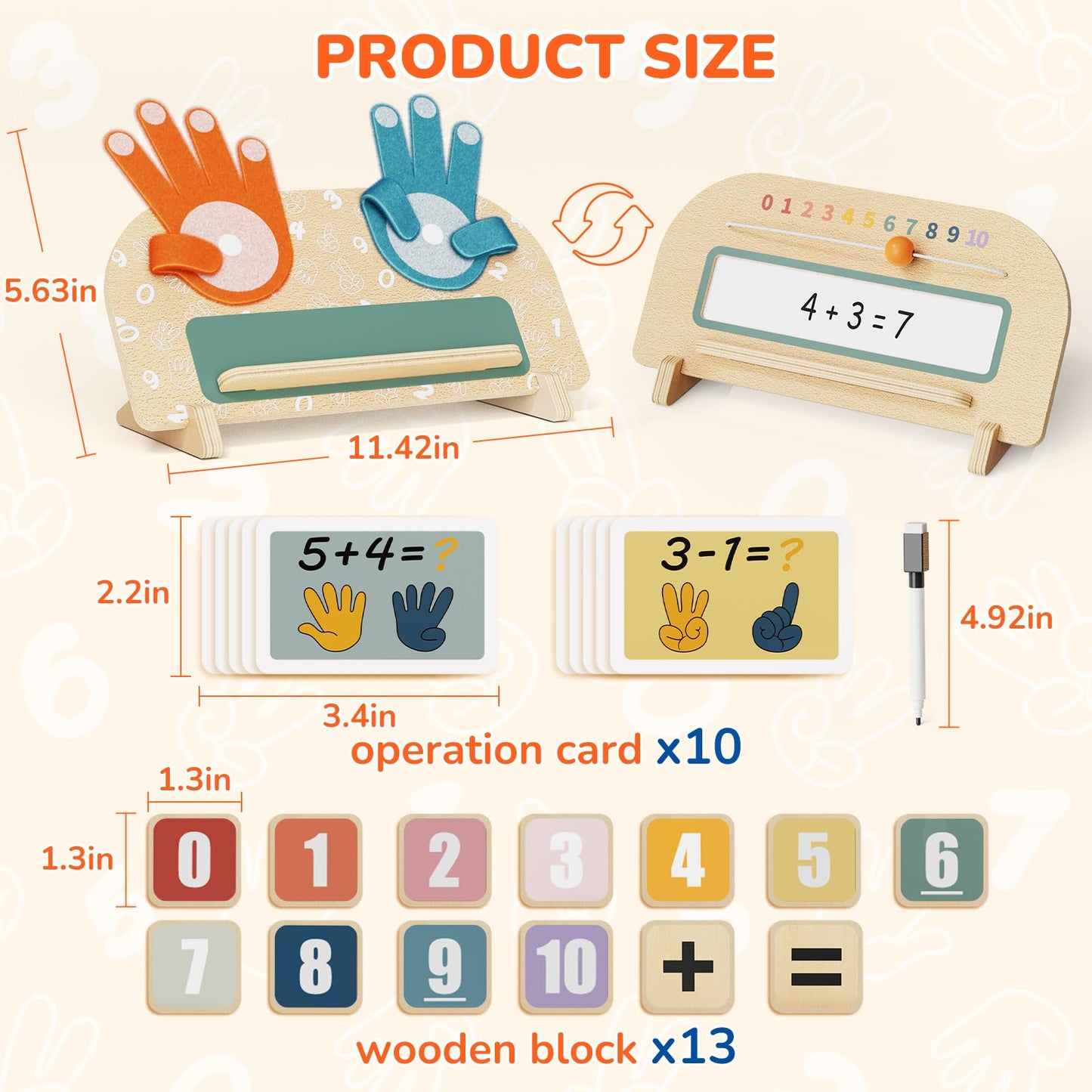 Paisure 2 in 1 Montessori Toys for 3-5 Year Olds – Double-Sided Math Blocks & Writing Board