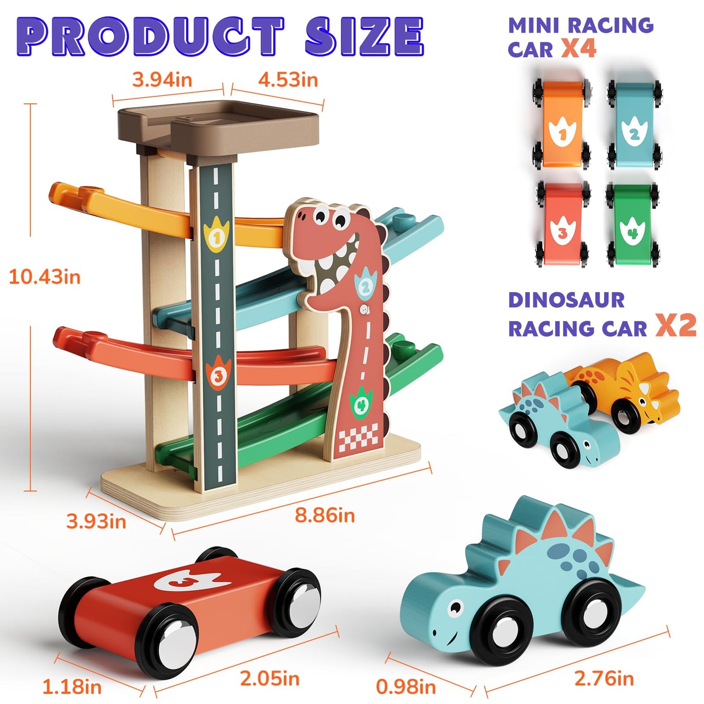 Paisure Montessori Car Ramp Toy for Toddlers 1-3 | Wooden Race Track & Cars