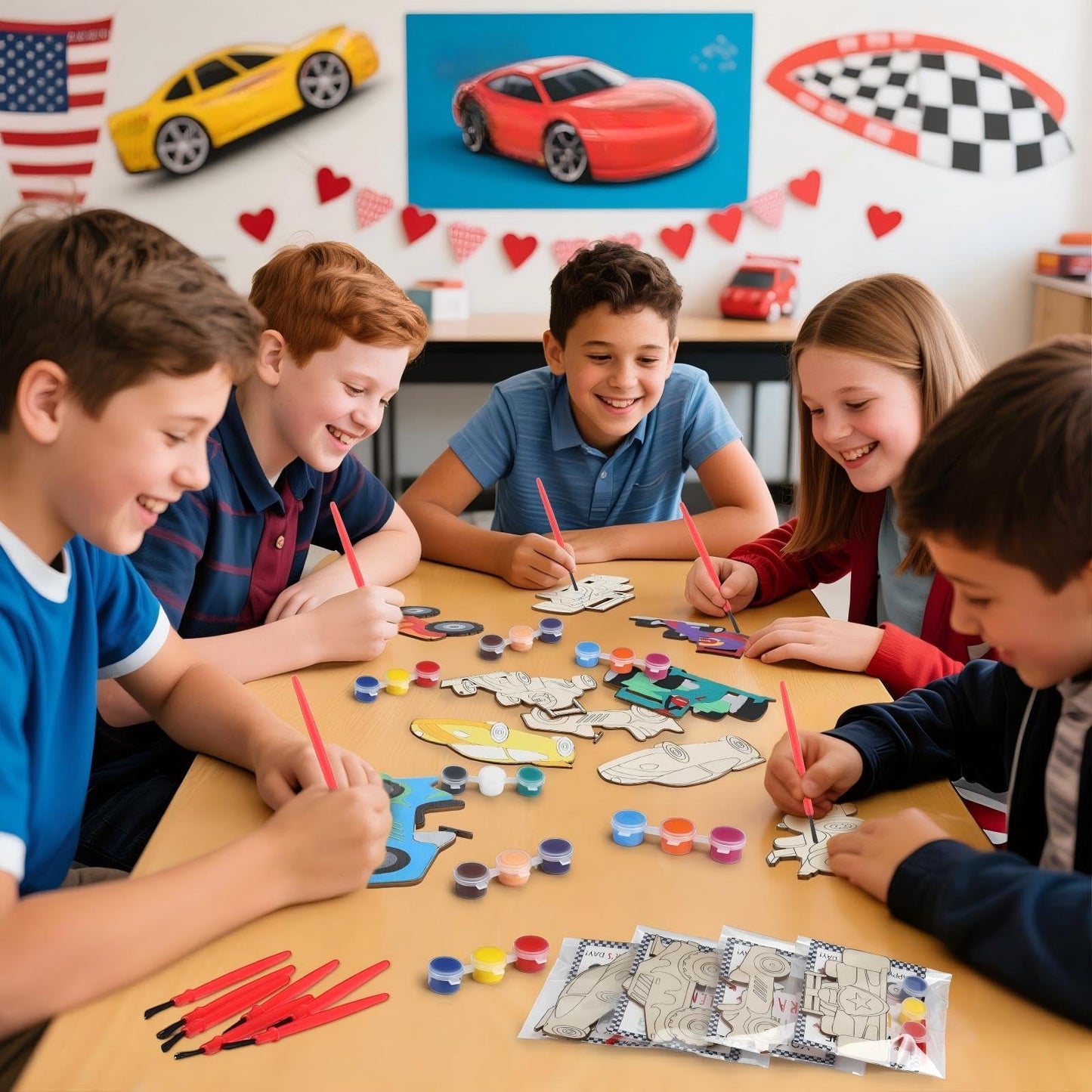 Pajean 24-Pack Valentines Painting DIY Kits – Race Car Cards & Maze Cards
