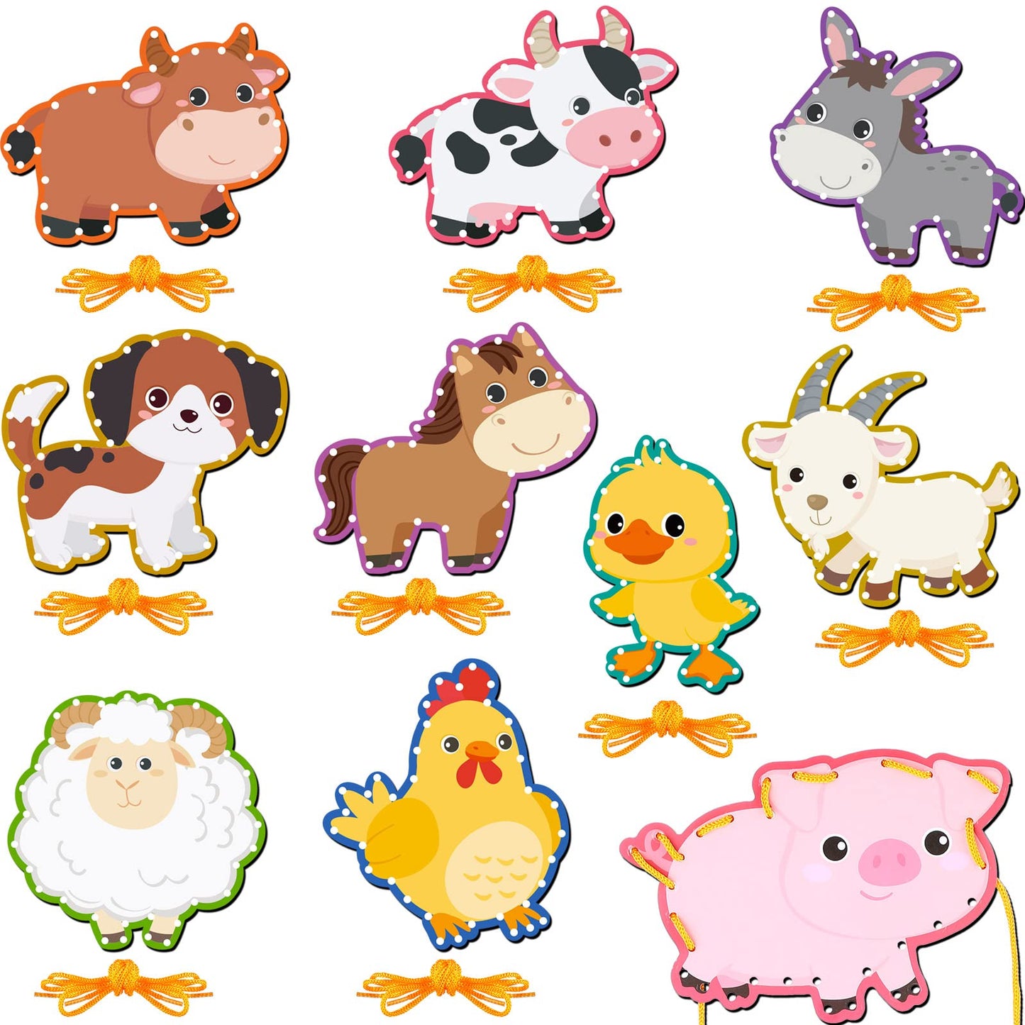 Pajean 10-Piece Farm Animal Lacing Cards for Kids — Double-Sided Cardboard Sewing Games
