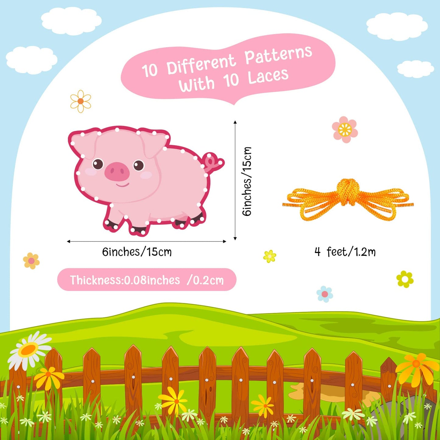 Pajean 10-Piece Farm Animal Lacing Cards for Kids — Double-Sided Cardboard Sewing Games