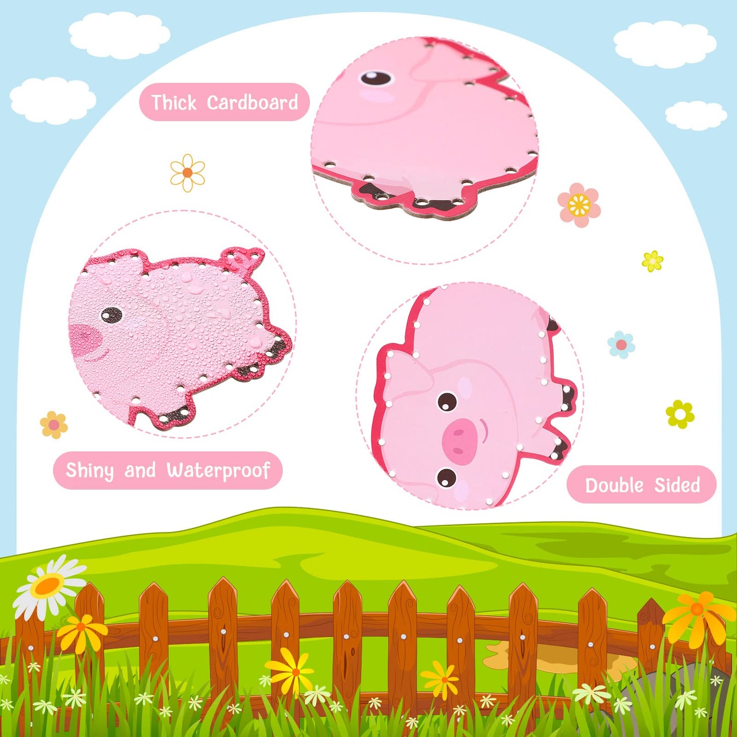 Pajean 10-Piece Farm Animal Lacing Cards for Kids — Double-Sided Cardboard Sewing Games