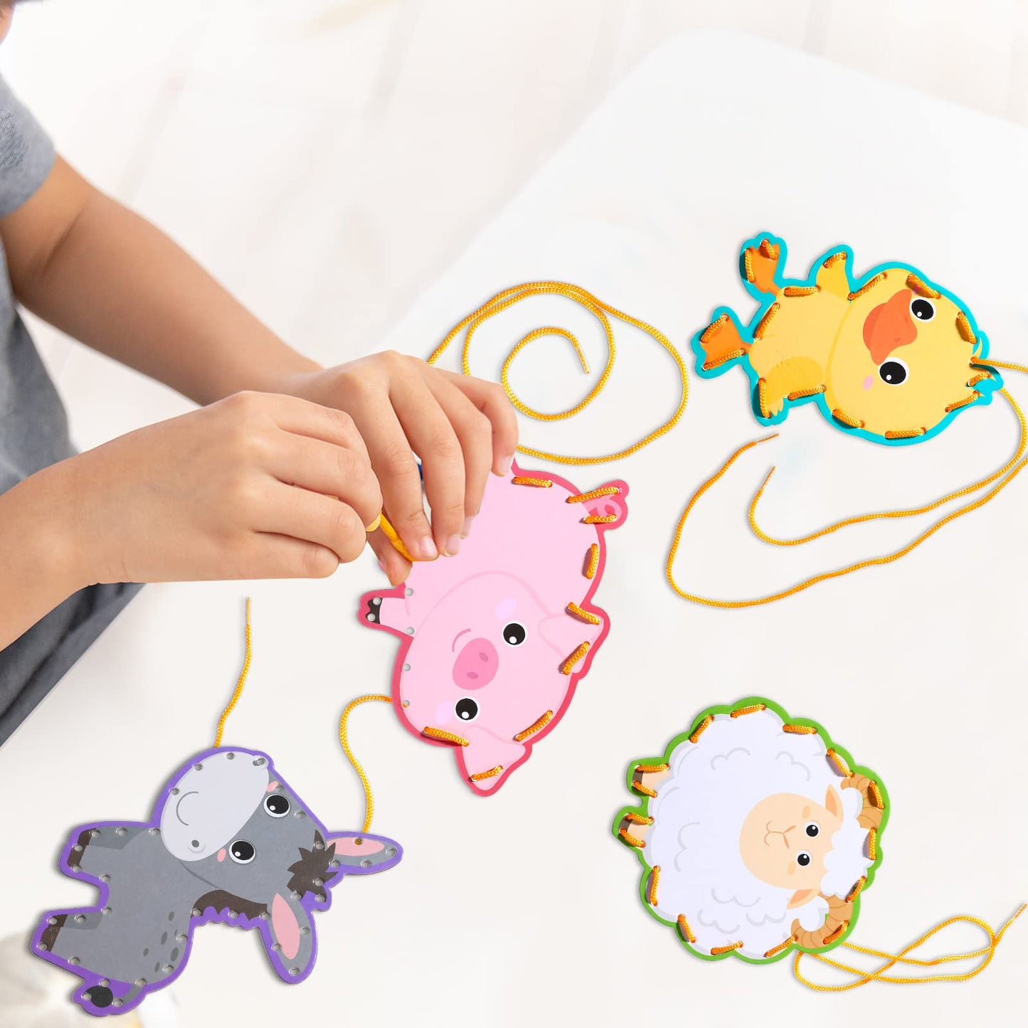 Pajean 10-Piece Farm Animal Lacing Cards for Kids — Double-Sided Cardboard Sewing Games