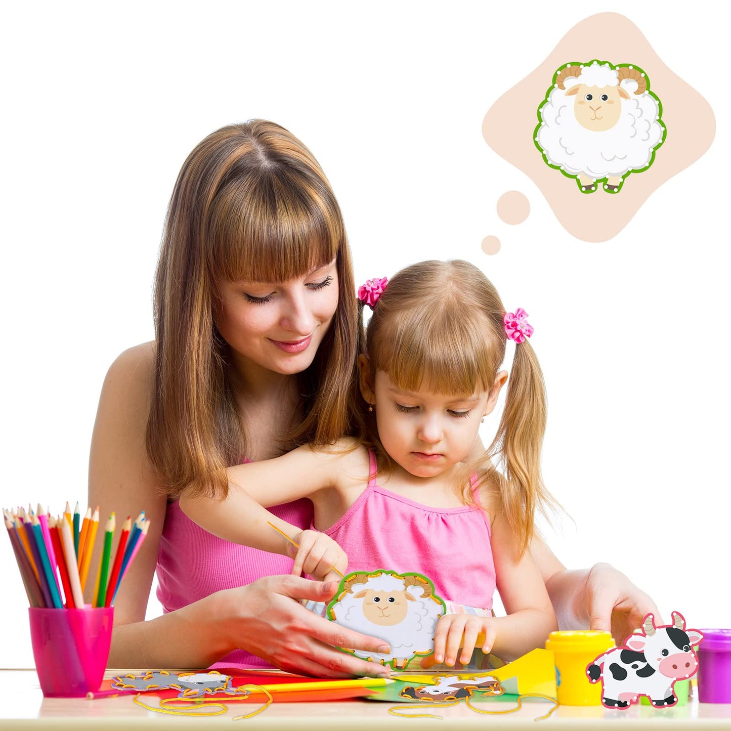 Pajean 10-Piece Farm Animal Lacing Cards for Kids — Double-Sided Cardboard Sewing Games