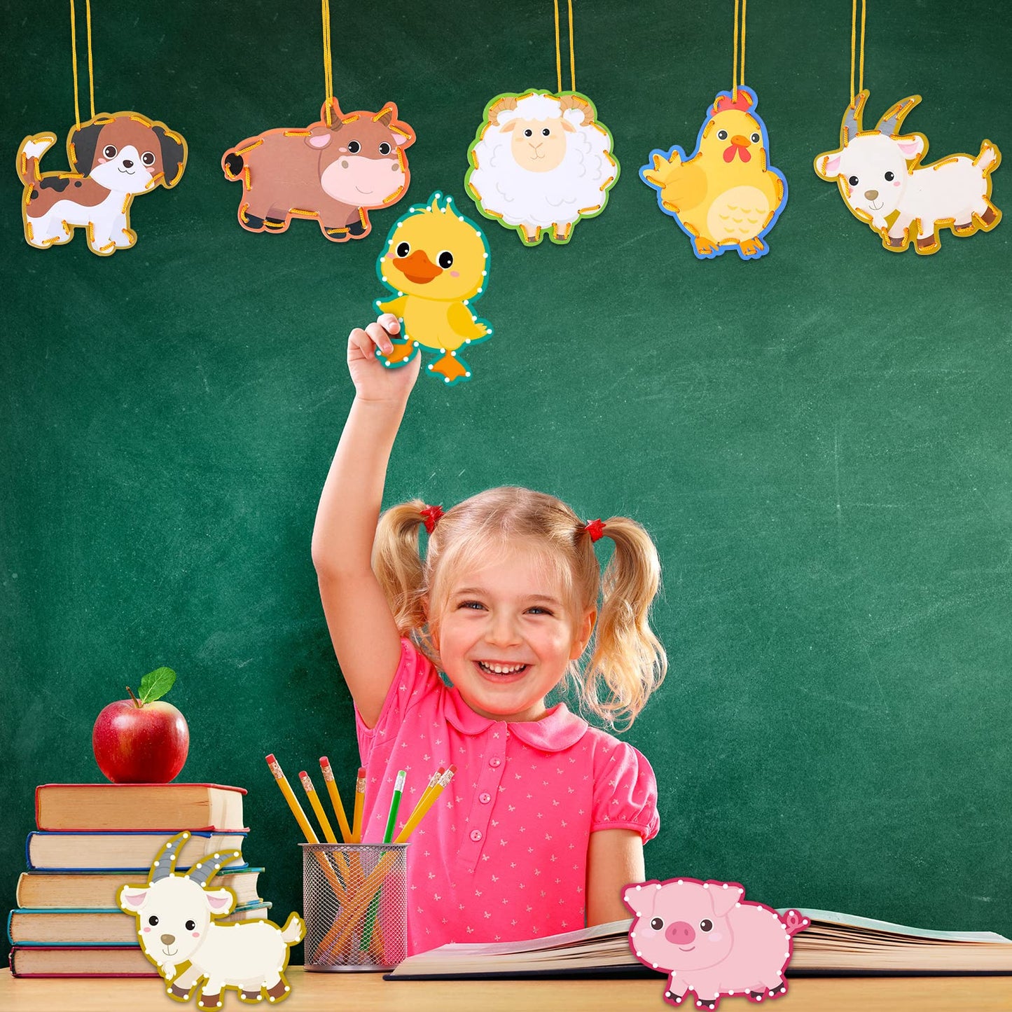 Pajean 10-Piece Farm Animal Lacing Cards for Kids — Double-Sided Cardboard Sewing Games